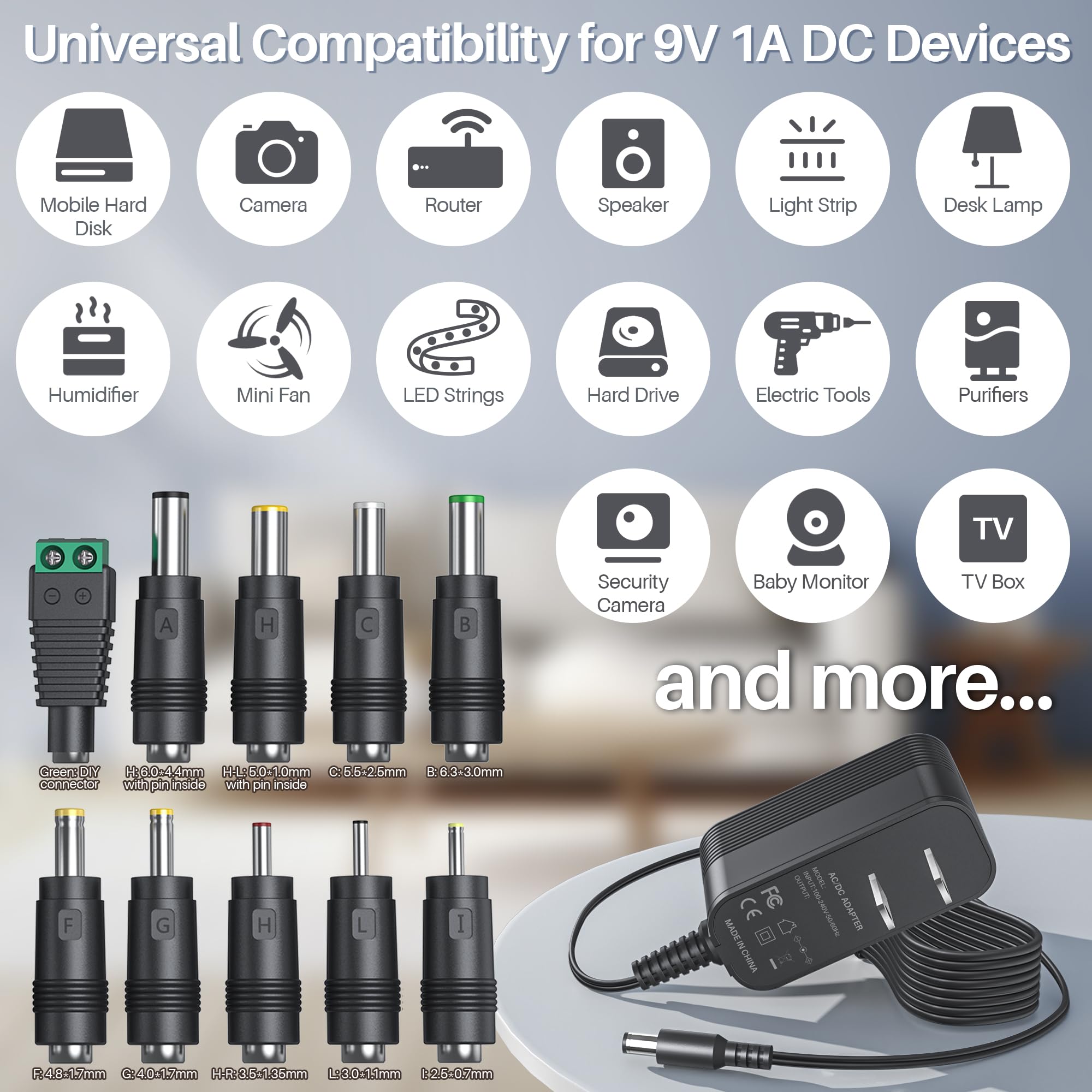 9V Power Supply Ac Adapter Dc 9V Power Cord Universal Power Adapter 9V Charger With 10 Interchangeable Jacks Compatible With 100