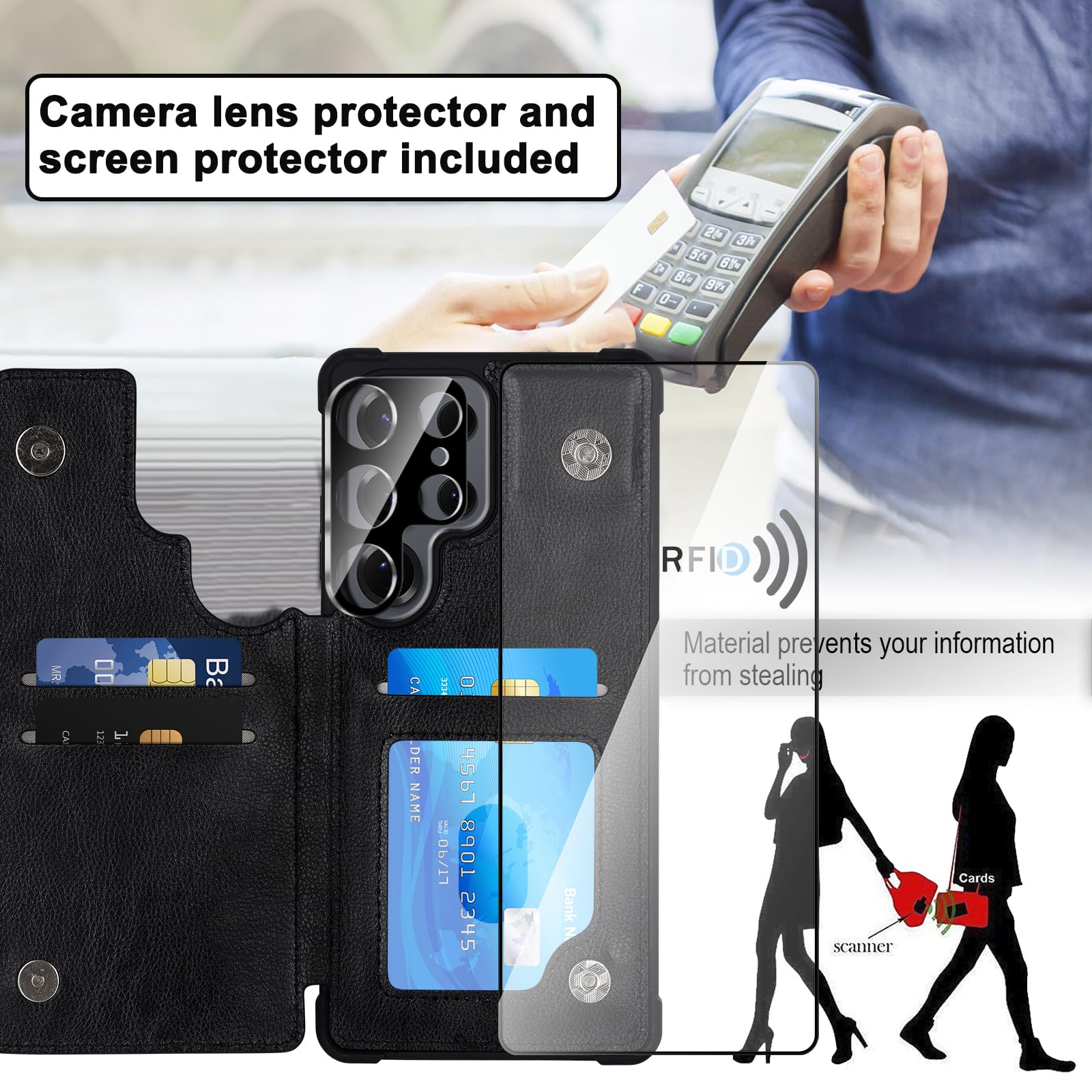 Vanavagy Wallet Case For Galaxy S25 Ultra For Women Men, Pu Leather Phone Case Cover Fits Magnetic Car Mount With Rfid Blocking