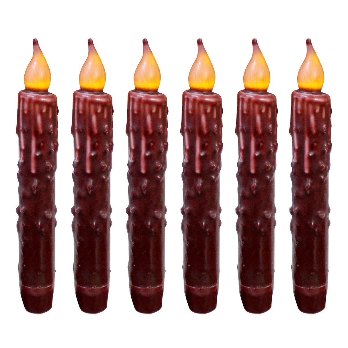 Cvhomedeco. Real Wax Hand Dipped Battery Operated Led Timer Taper Candles Rustic Primitive Flameless Lights D?Or, 6-3/4 Inch, Bu