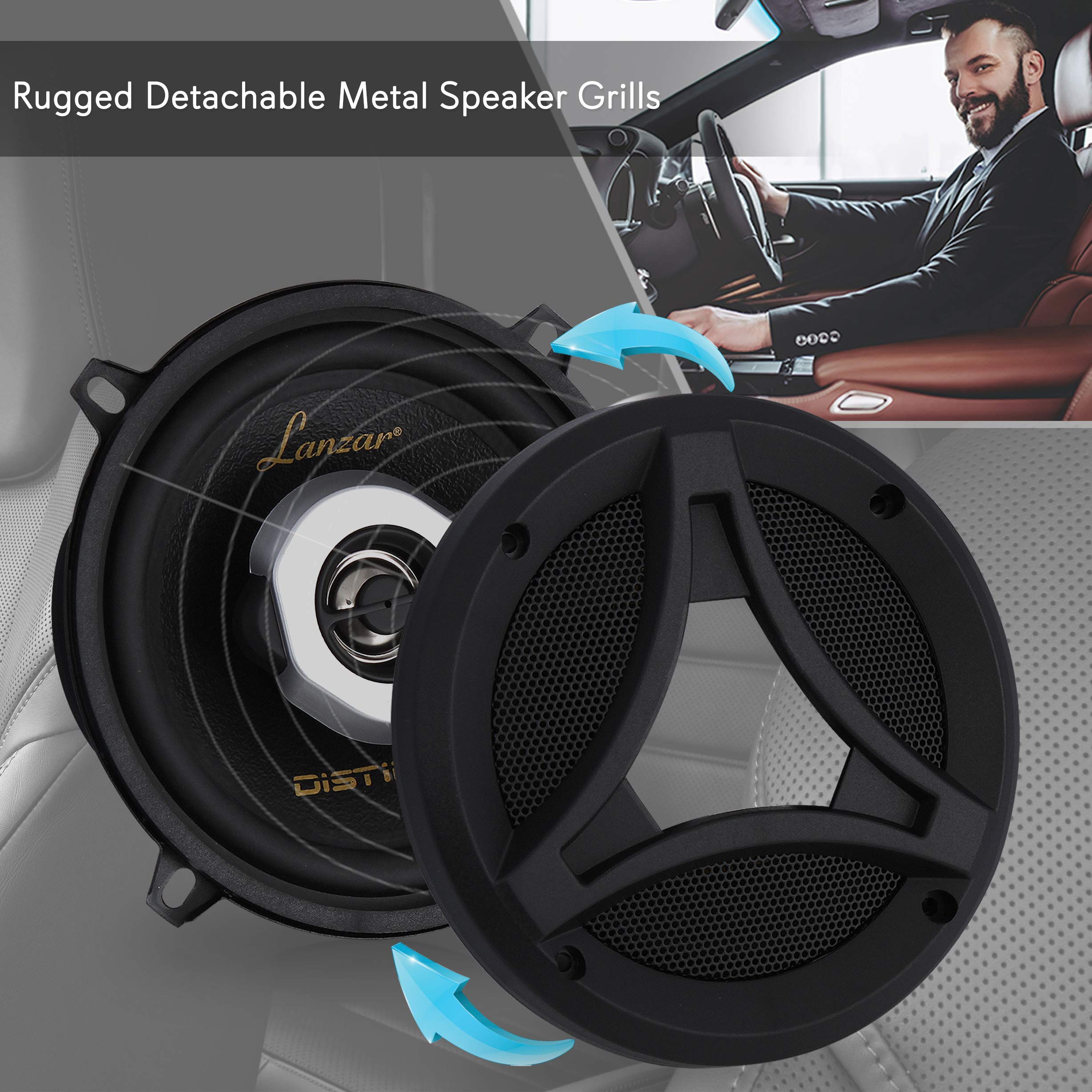 Lanzar Distinct 5.25     In. Car Stereo Speaker Pair | 2 Way Pro Audio Component Speakers | Universal Oem Replacement | 160 Watt
