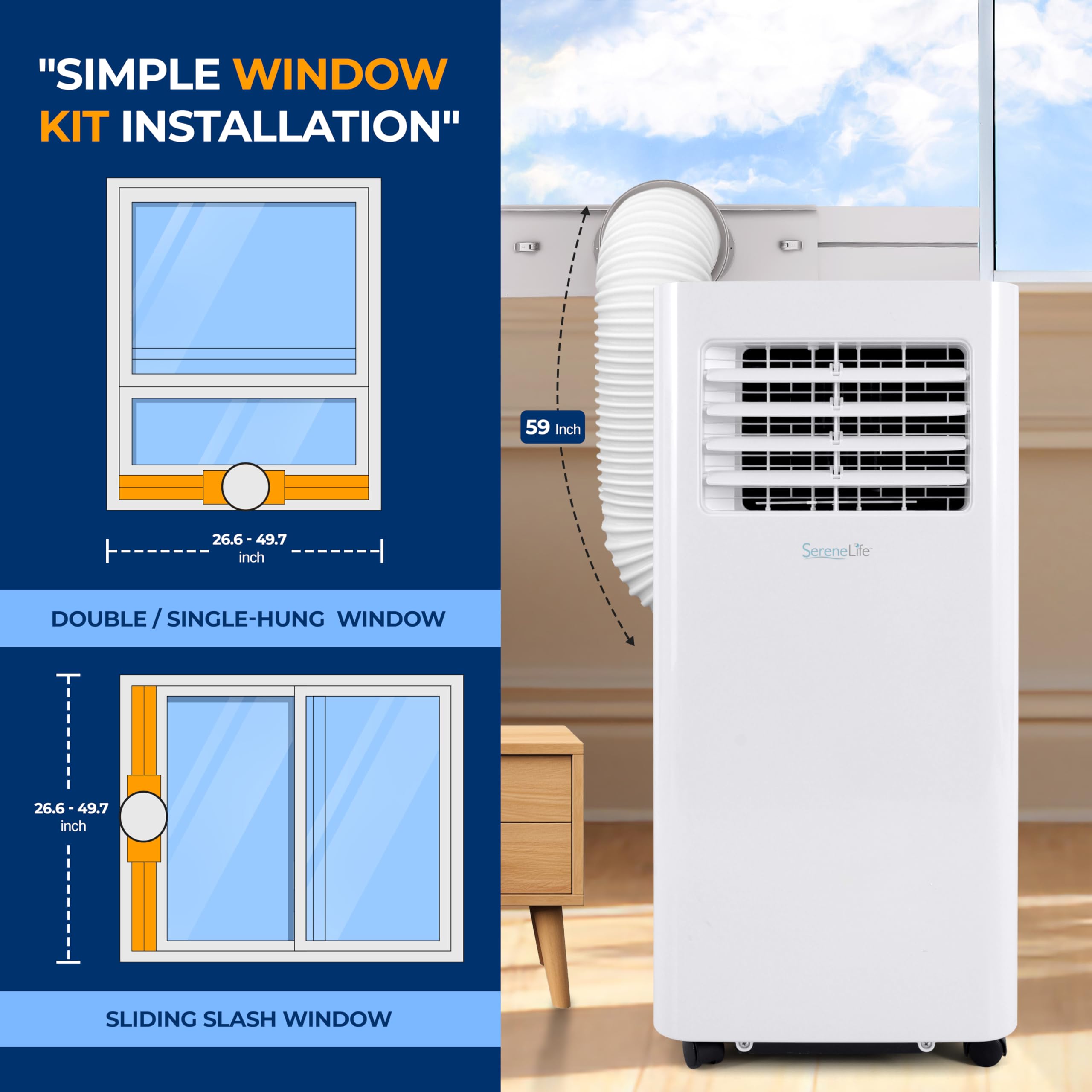 Serenelife Small Air Conditioner Portable 10,000 Btu With Built In Dehumidifier   Portable Ac Unit For Rooms Up To 450 Sq Ft   Wifi App + Remote Control, Window Mount Exhaust Kit