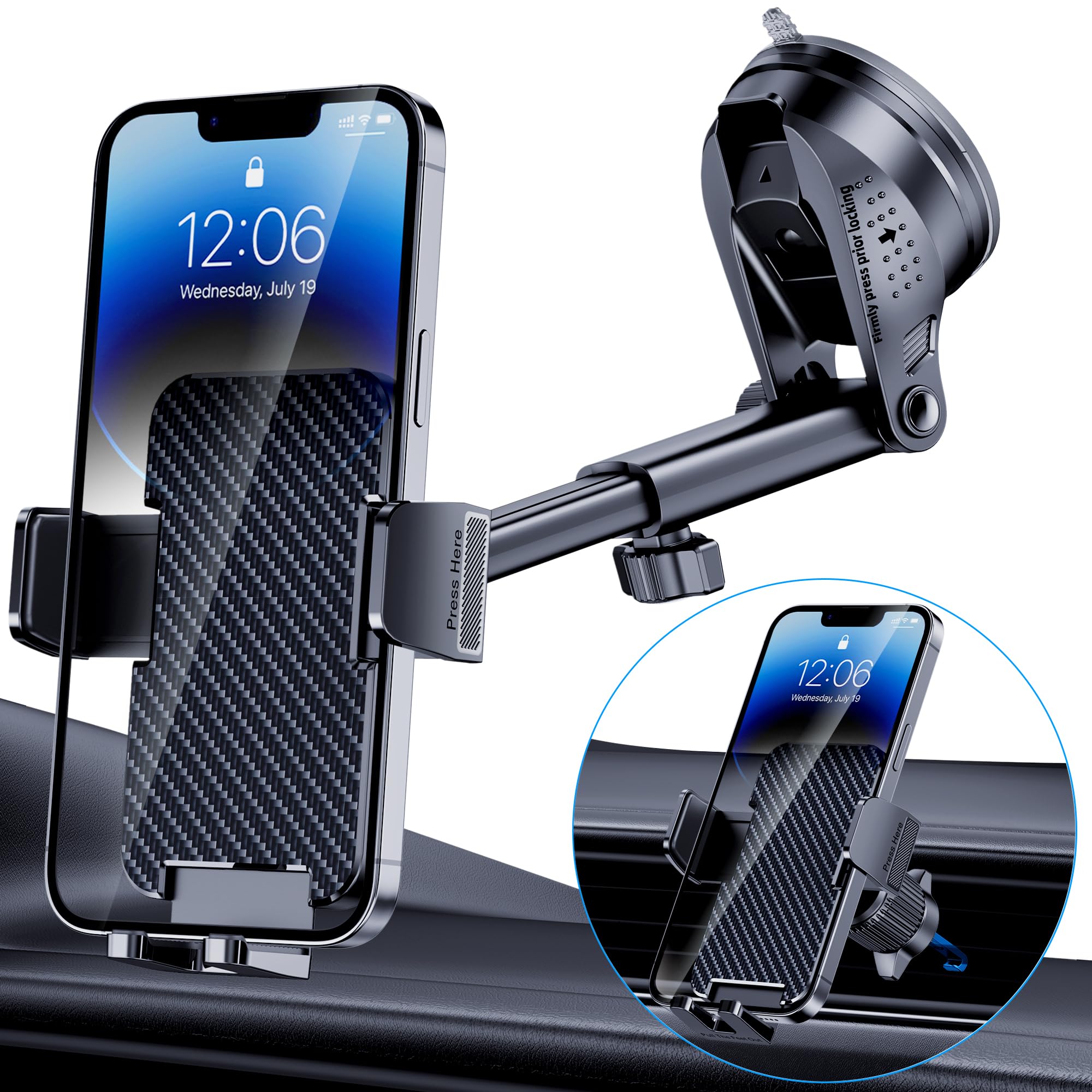 Bivgaza Phone Holder Car [Military Grade Suction] Universal Car Phone Holder [Thick Case Friendly] Automobile Accessories Dashbo
