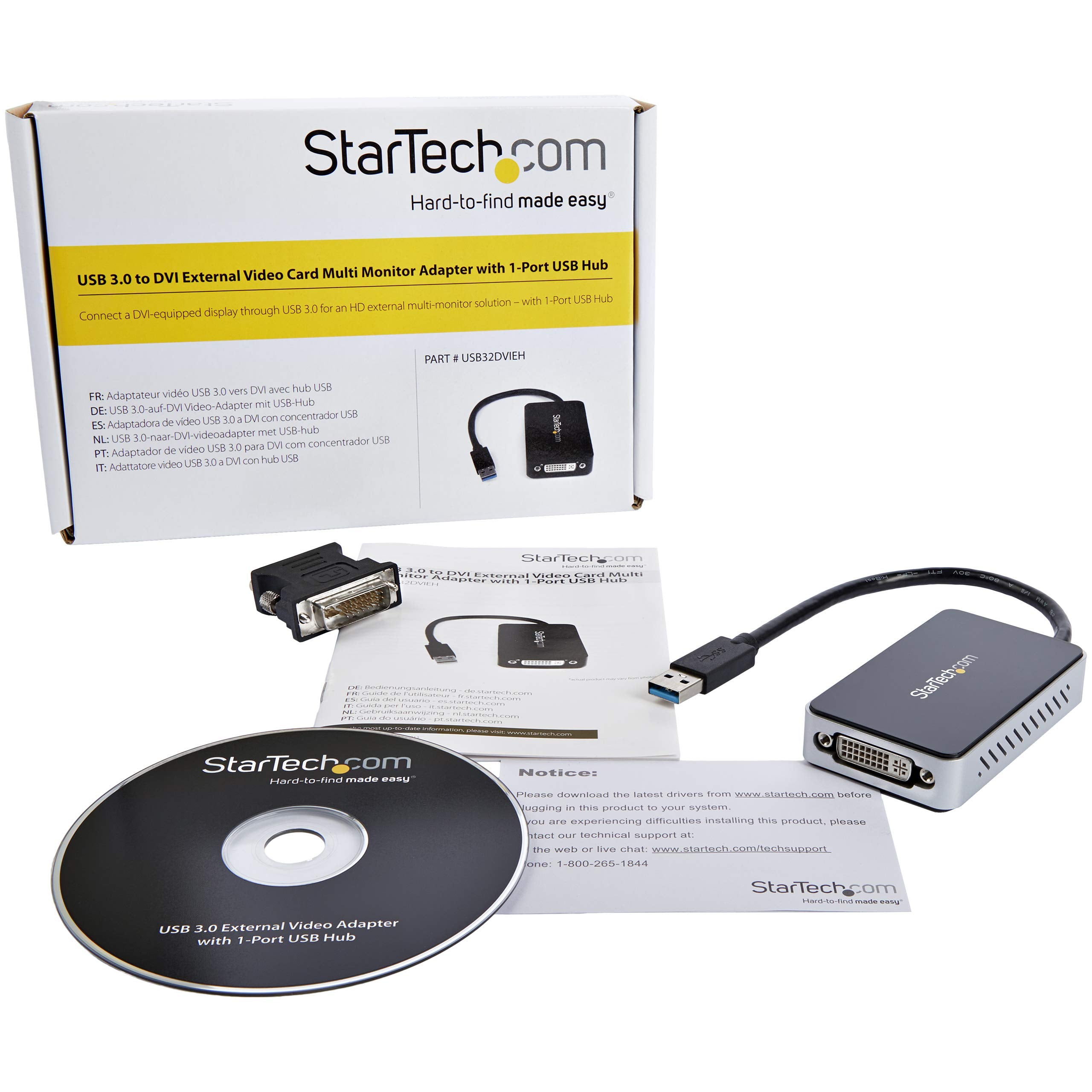 Startech.Com Usb 3.0 To Dvi Adapter With 1 Port Usb Hub - 1920X1200 - External Video & Graphics Card - Dual Monitor Display Adap