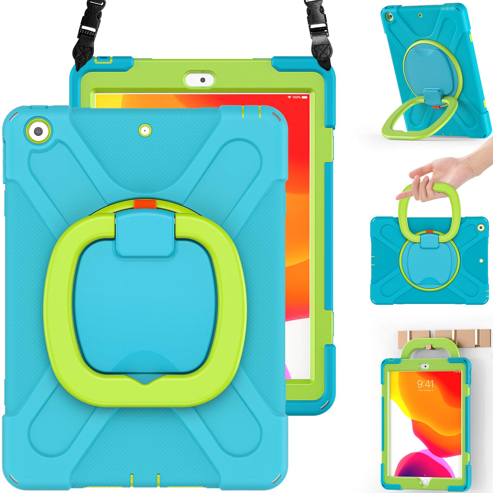 Braecn Case For Ipad 9/8/7,Shockproof Protective Boys Girls Silicone Case With Screen Protector Pencil/Pencil Cap Holder Shoulde