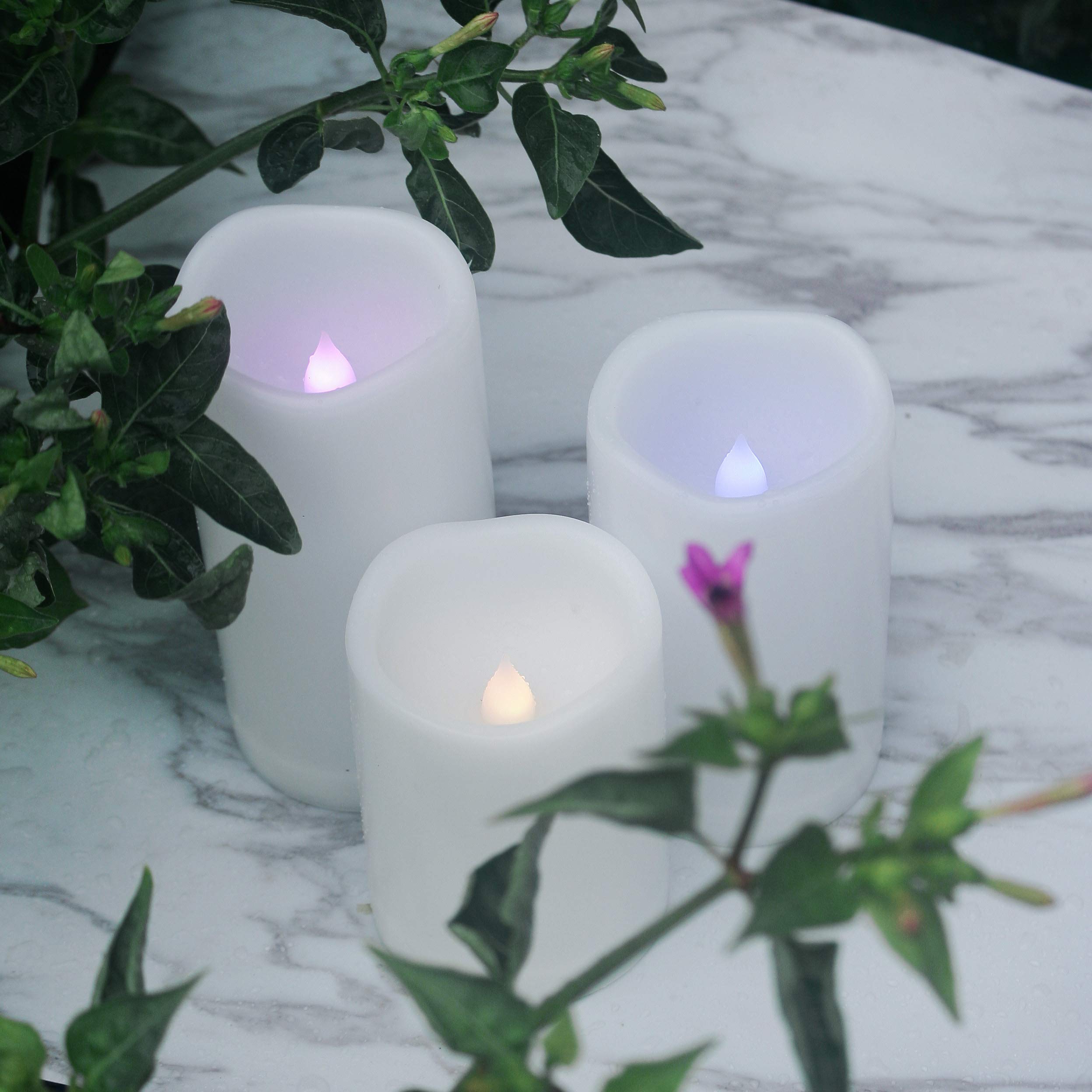 Outdoor Waterproof Color Changing Flameless Led Pillar Candles With Remote Battery Operated Plastic Decorative Multi Color Light