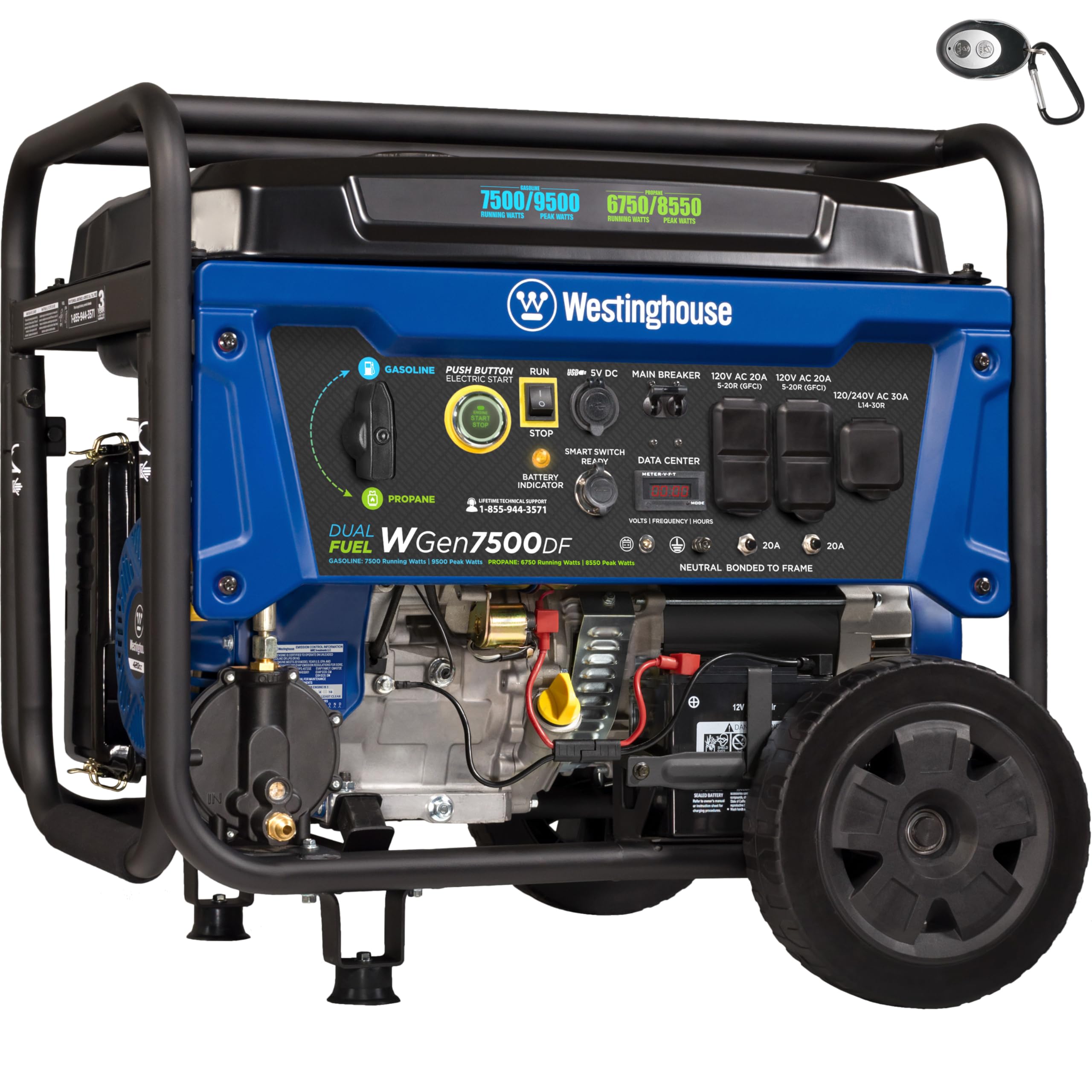 Westinghouse 9500 Peak Watt Dual Fuel Home Backup Portable Generator, Remote Electric Start, Transfer Switch Ready, Gas & Propan