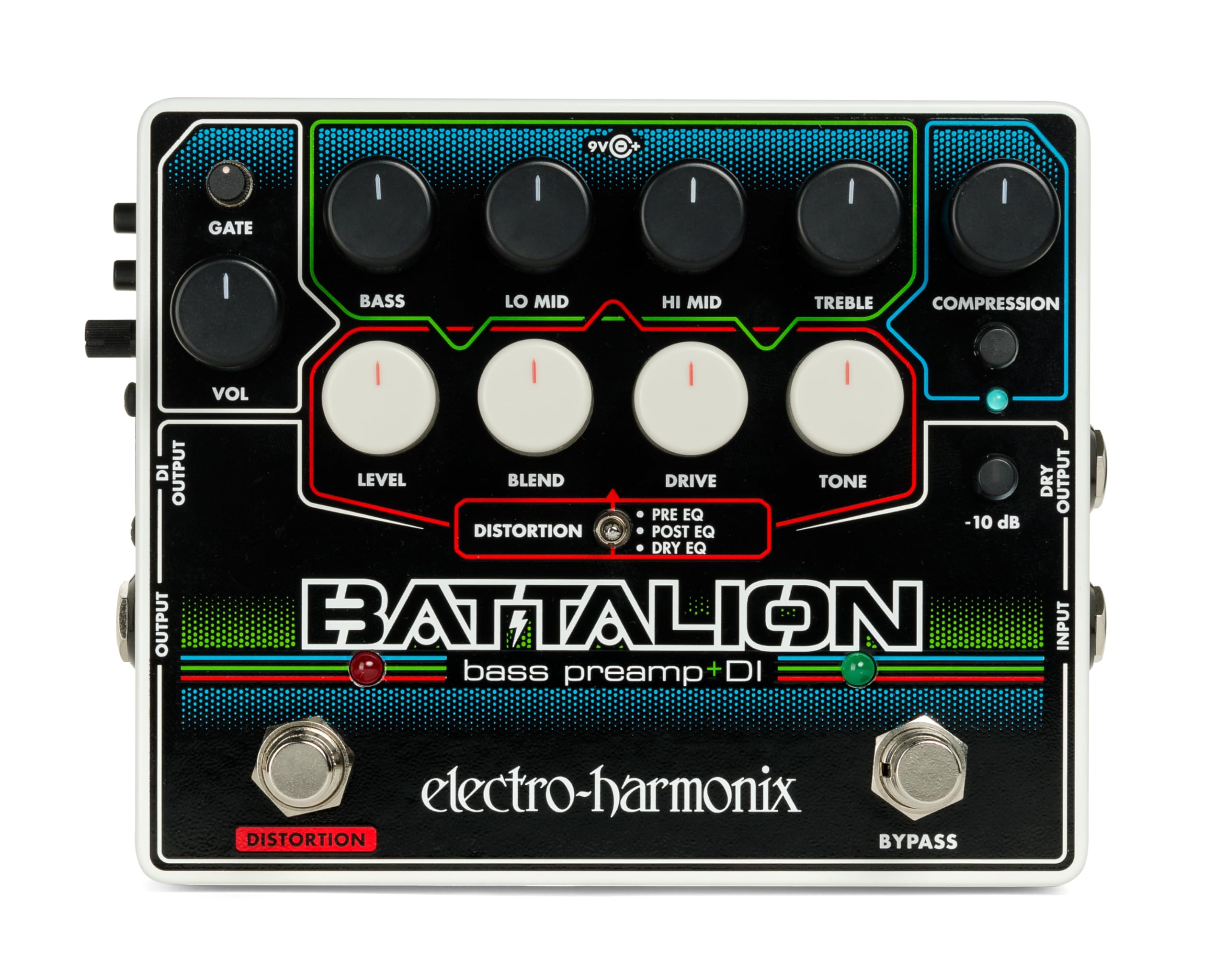 Electro Harmonix Battalion Black 4 Band Eq, Mosfet Distortion, Compressor, Noise Gate Bass Preamp & Di Pedal