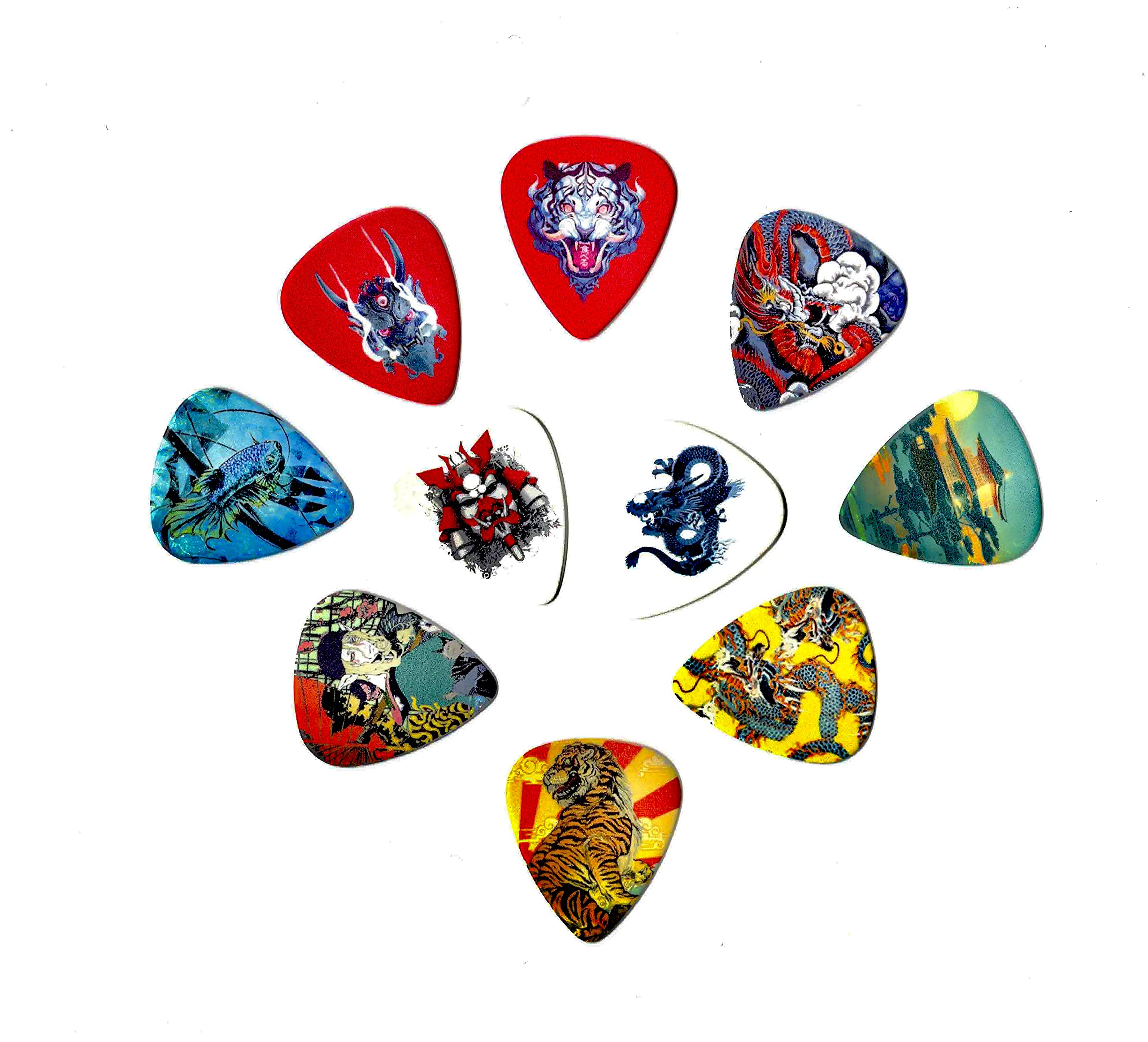 Japanese Ancient Art Guitar Picks (10 Medium Picks In A Packet)