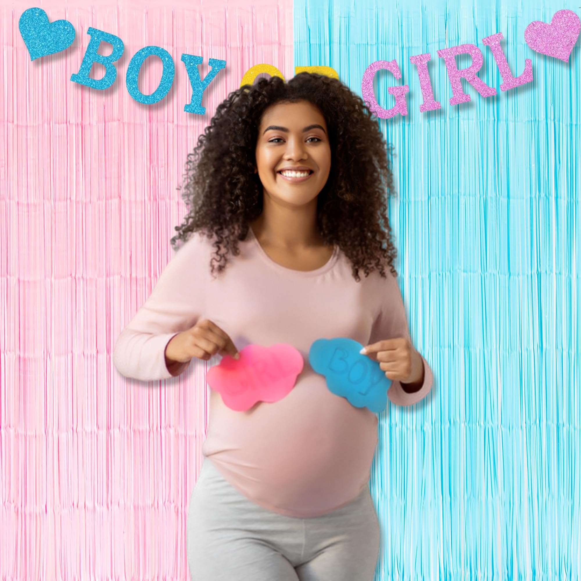 Braveshine Tinsel Photo Backdrop Curtains   2 Pack 3.2X8.2Ft Pastel Pink Blue Foil Fringe Streamer Curtain For Birthdays Boy Or