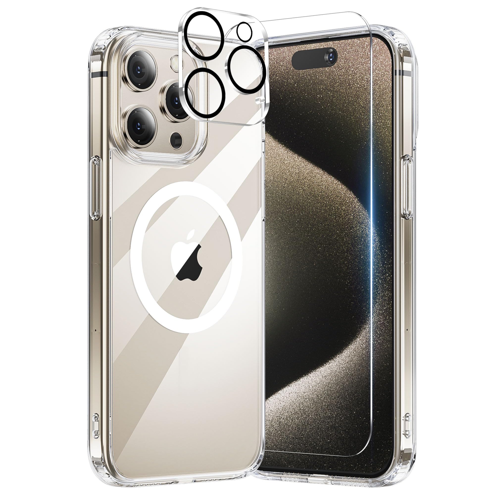 Gyizho For Iphone 15 Pro Max Case, With 1X Screen Protector + 1X Camera Lens Protector, Compatible With Magsafe [Yellowing Resis