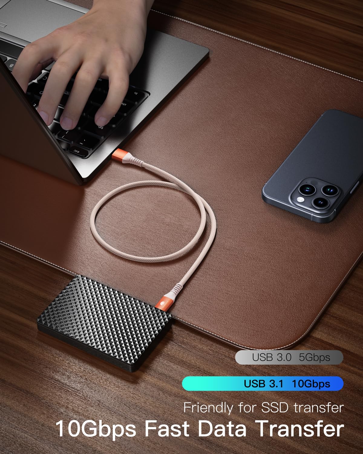 Conmdex Usb To Usb C Cable [2Ft, 2 Pack] 10Gbps Usb 3.1 Gen 2 Usb A To Usb C Data Transfer Cord, 3A Fast Charging Type C Cable For Iphone 16/15 Plus/ 16/15 Pro Max Samsung Galaxy S23 S22, Orange