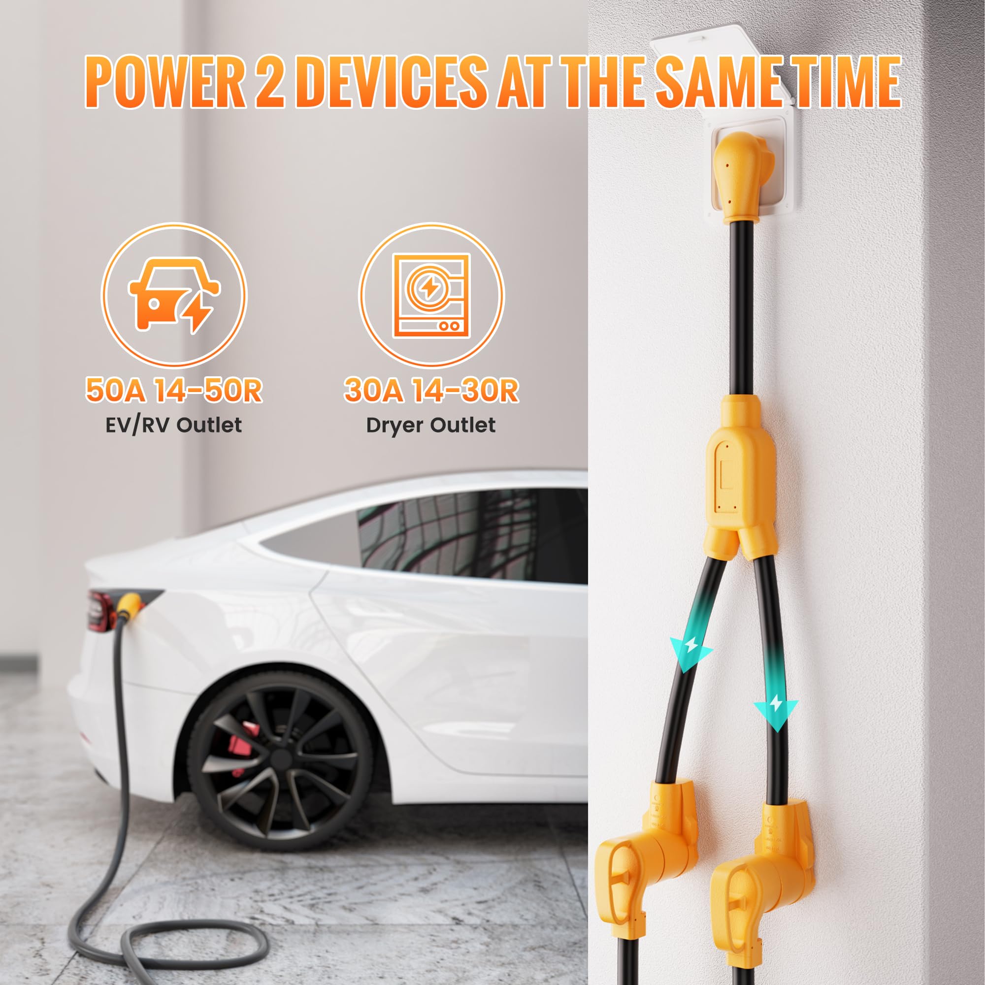 Mecmo 30 Amp Dryer Y Splitter To Rv/Ev, Nema 14 30P To 14 50R / 14 30R Splitter Power Cord Adapter, Dryer 4 Prong 30 Amp Y Adapt