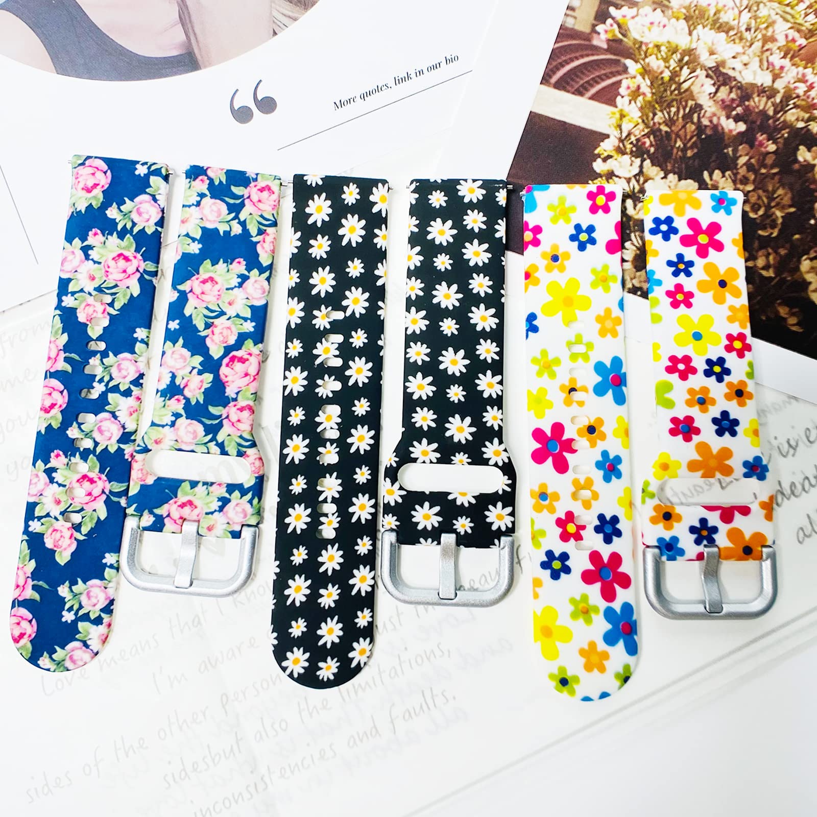 Xingmaly Bands Compatible With Amazfit Bip 5 Smart Watch Bands Women Girl, Soft Silicone Pattern Floral Strap Bands For Amazfit
