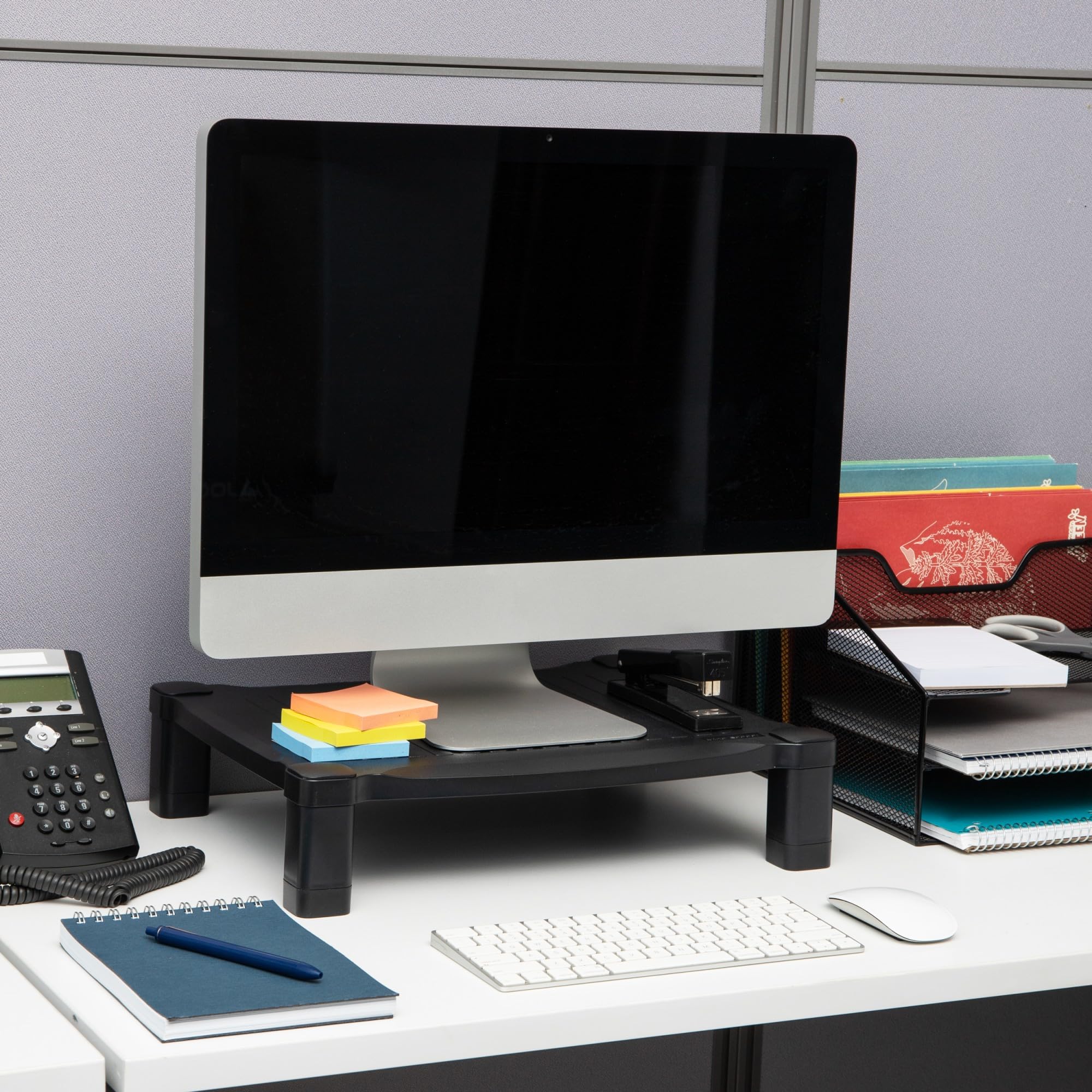 Mind Reader Monitor Stand, Height Adjustable, Desktop Organizer, Laptop Riser, Office, 17.25''L X 13.25''W X 4''H, Black