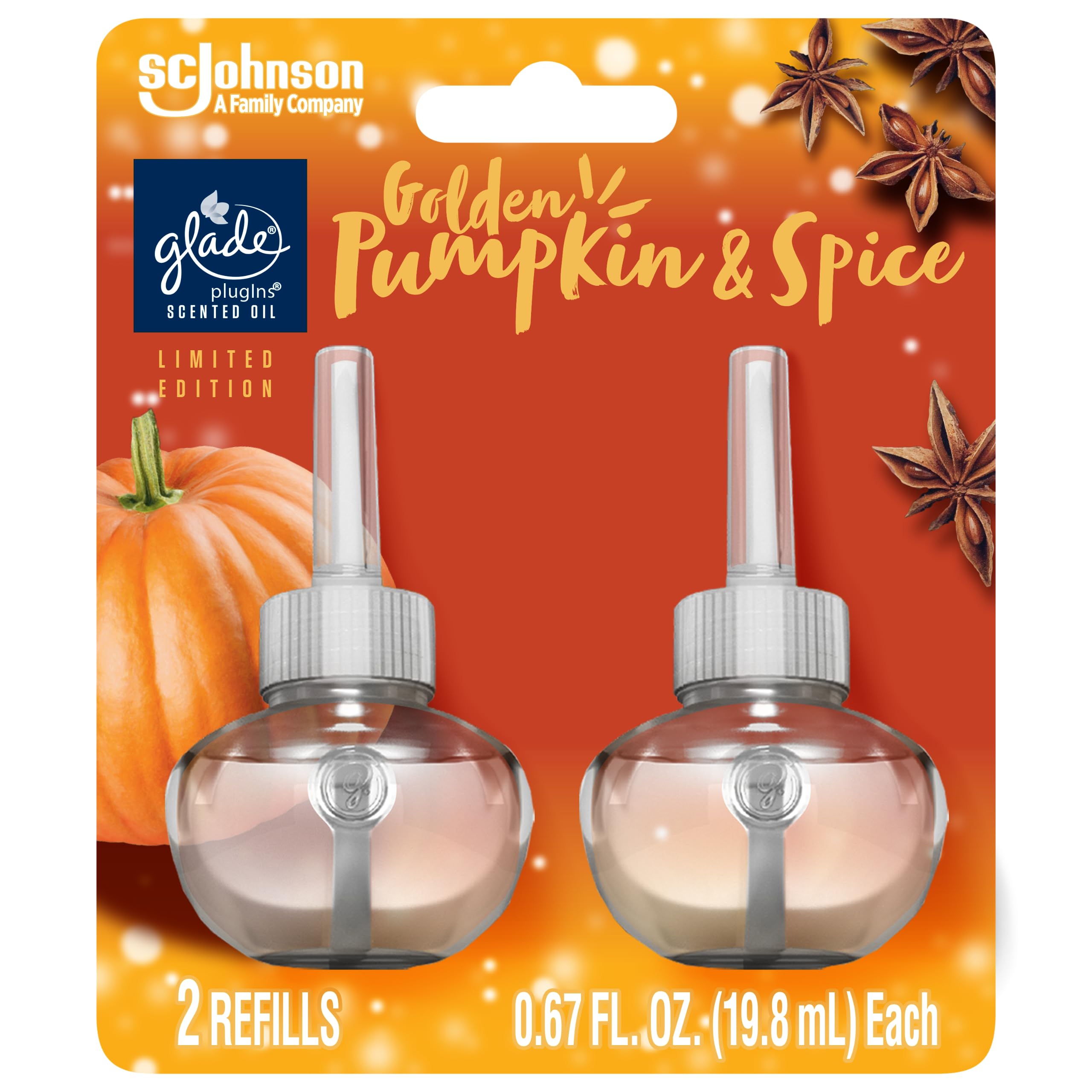 Glade Plugins Refills Air Freshener, Scented And Essential Oils For Home And Bathroom, Golden Pumpkin & Spice, 1.34 Fl Oz, 2 Cou