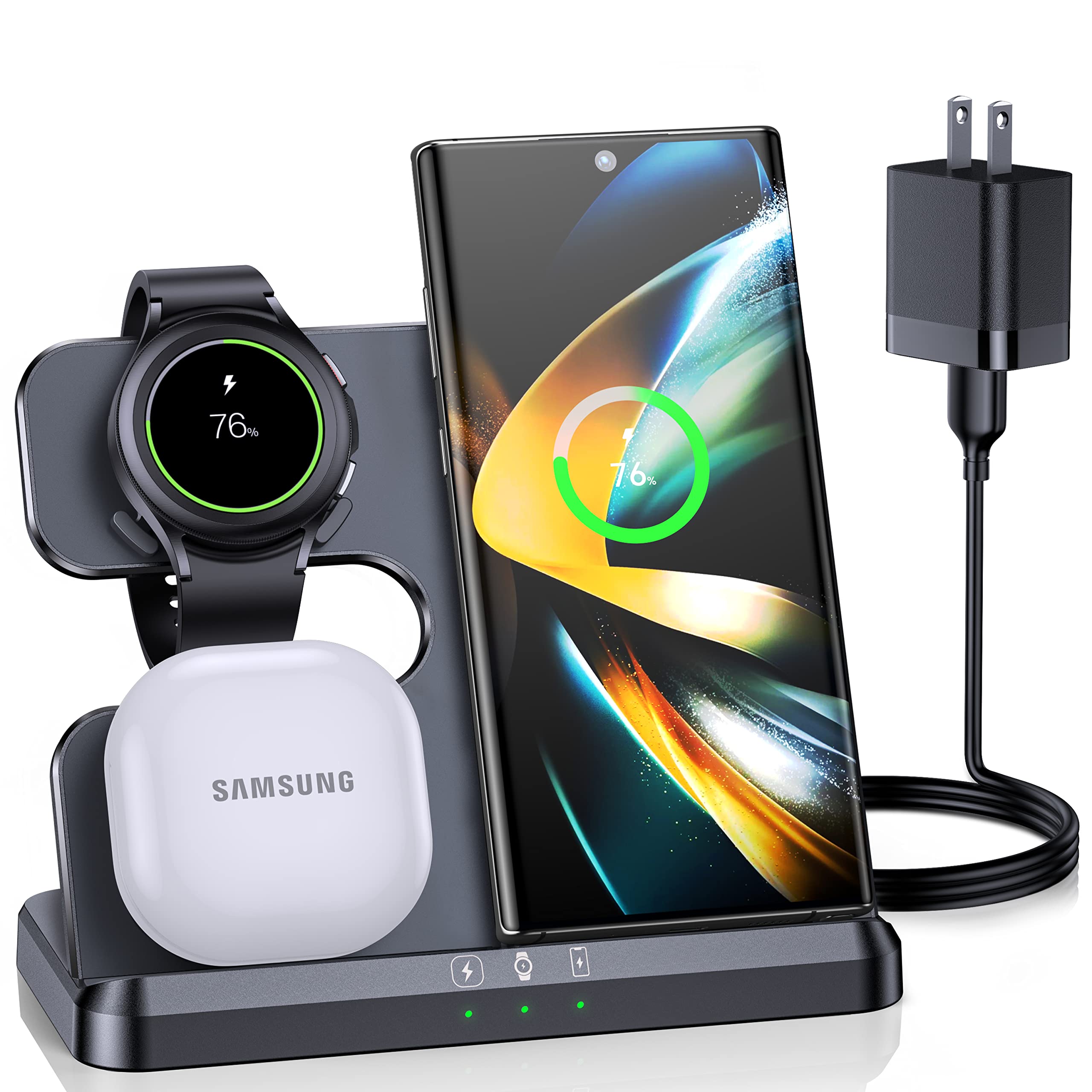Zubarr Wireless Charger For Samsung Charging Station & Android Multiple Devices 3 In 1 Fast Charger Stand For Phone Galaxy Z Fli