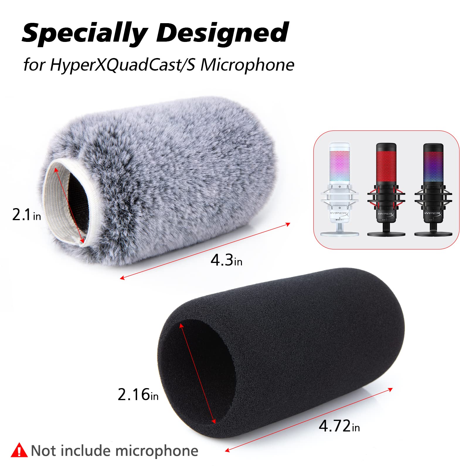SUNMON Microphone Windscreen Pop Filter - Foam Cover & Furry Muff for HyperX QuadCast S (2 Pack) - QuadCast Pop Filter & Furry Foam