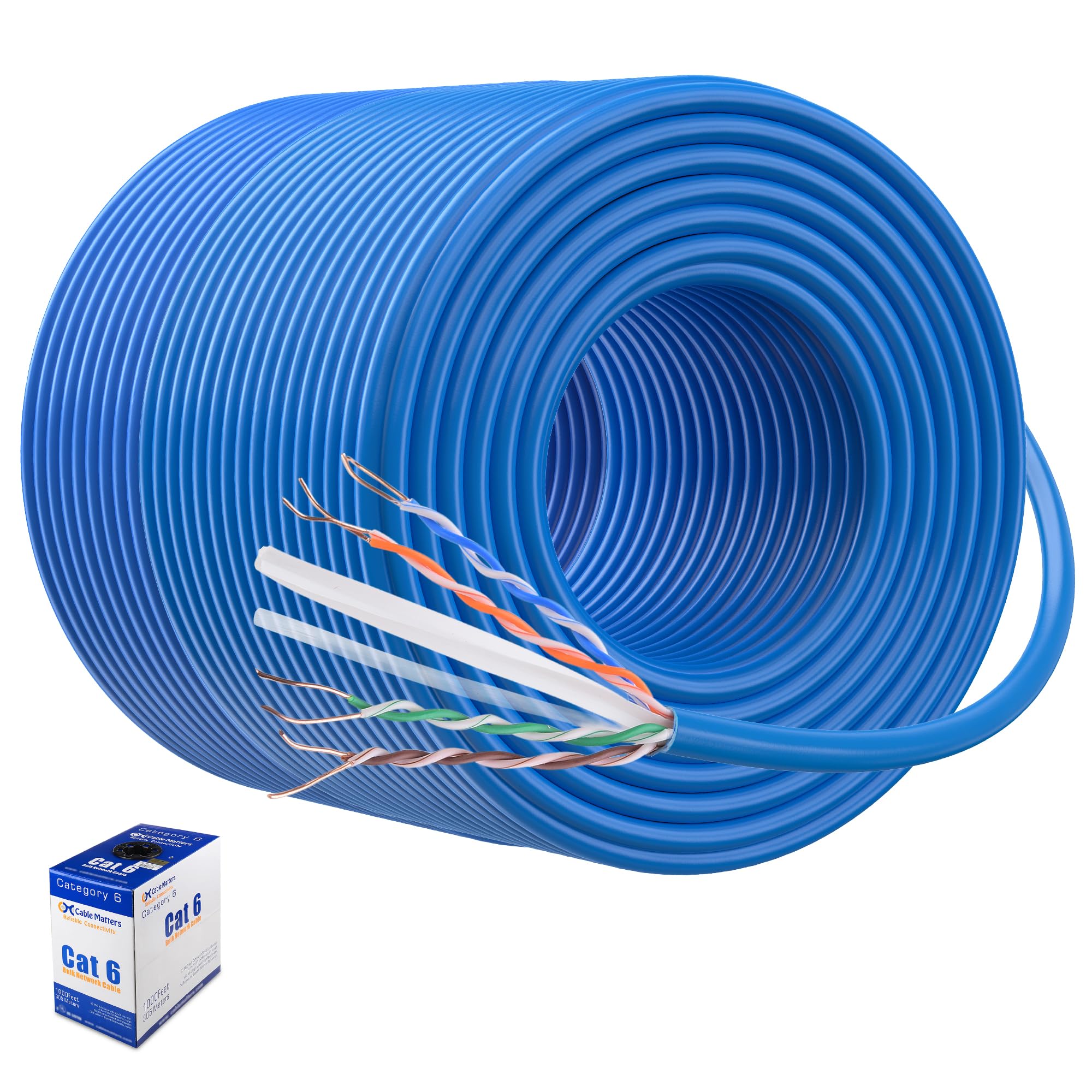 Cable Matters [UL Listed] 10Gbps in Wall (CM) Rated 23AWG Bare Copper Cat 6 Cable   1000ft, Solid, UTP Cat6 Bulk Ethernet Cable, Cat6 Ethernet Cord, Blue