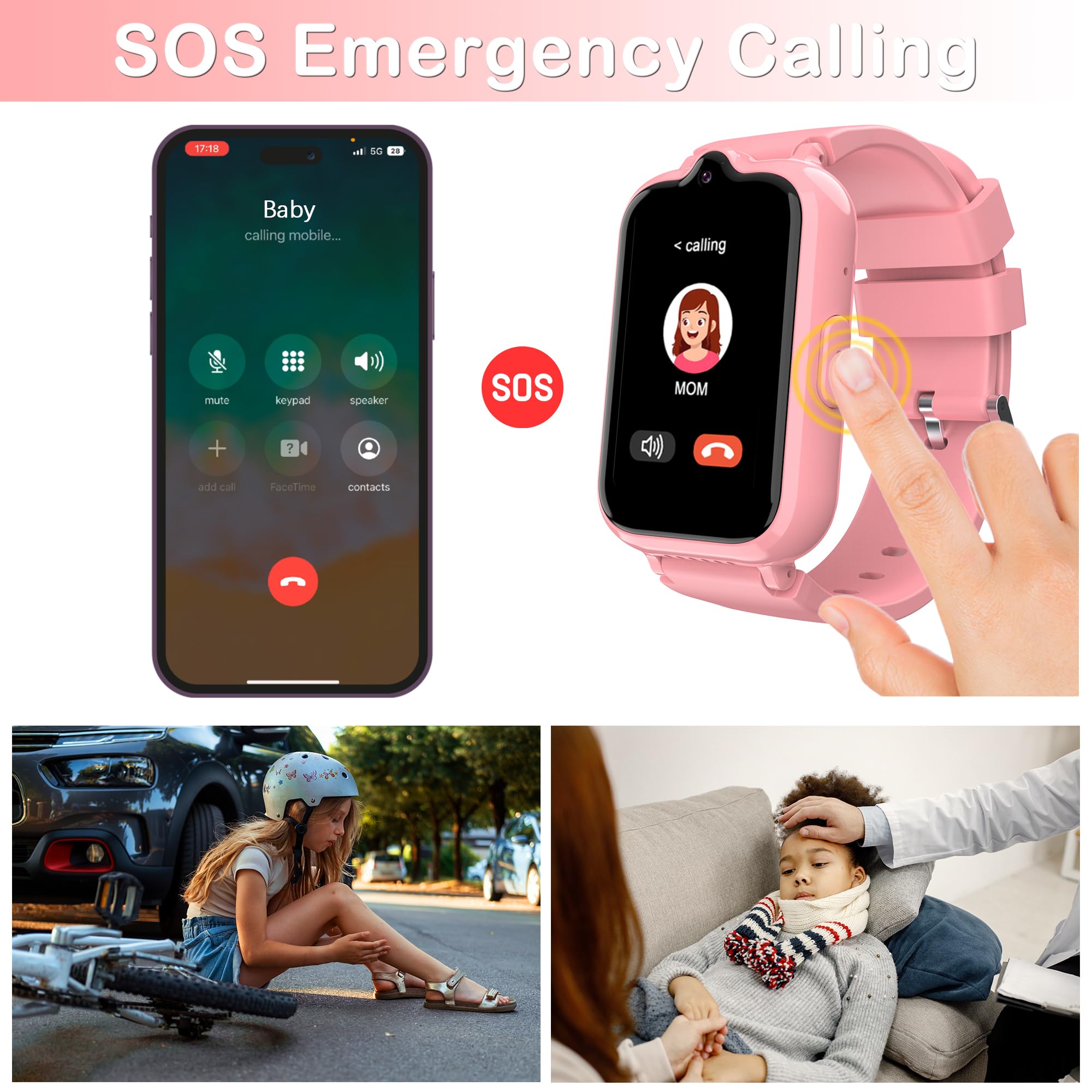 4G Kids Smart Watches Girls With Gps Tracker Phone Calling Video & Voice Chat, Wifi Touch Screen Kids Watches For Girls Ages 5 12 Sos Call Camera Alarm Clock Pedometer Birthday Gifts For Kids