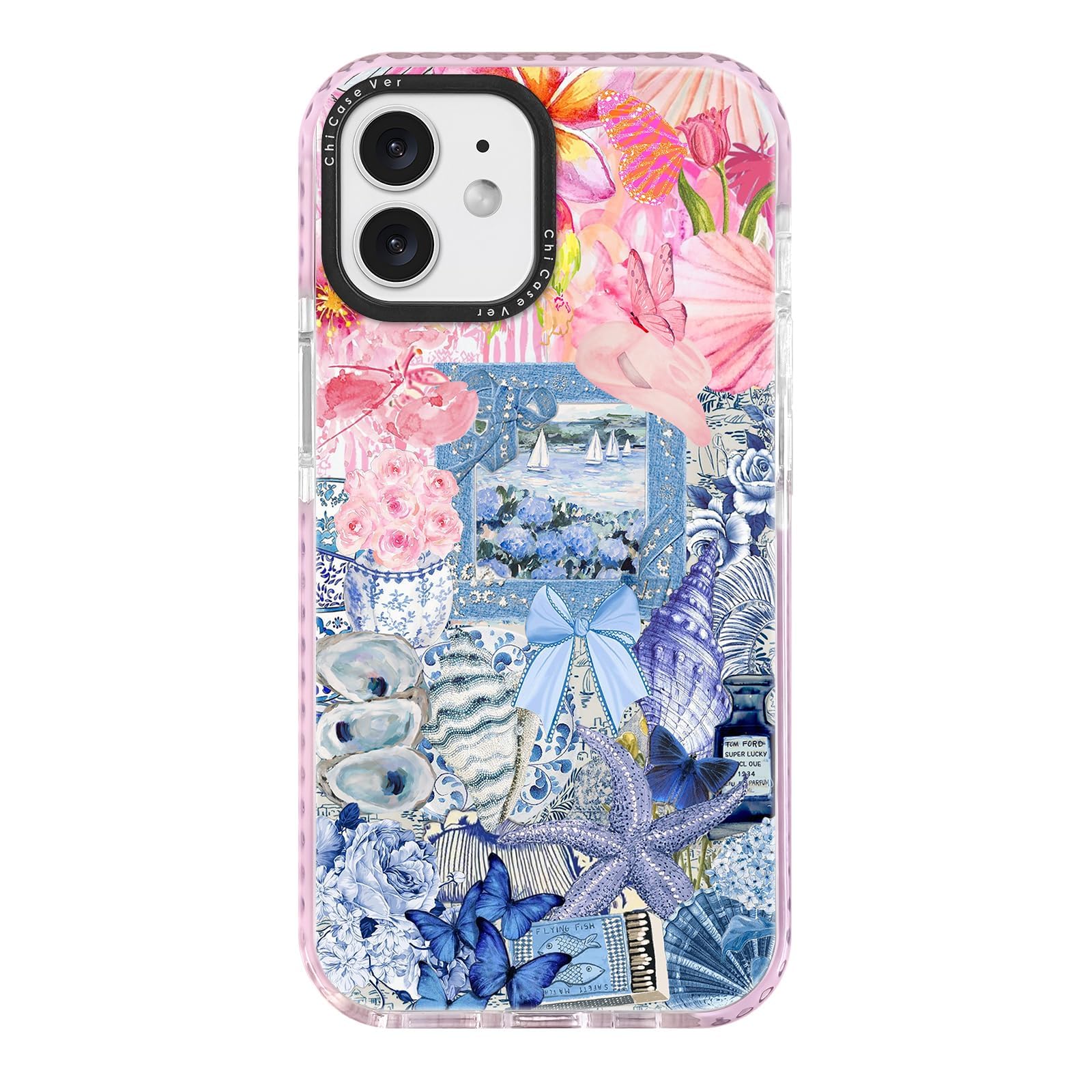 ChiCaseVer for iPhone 11 Case,Coastal Vintage Collage with Shells & Flowers Aesthtic Design Pattern,Military-Grade Drop Protecti