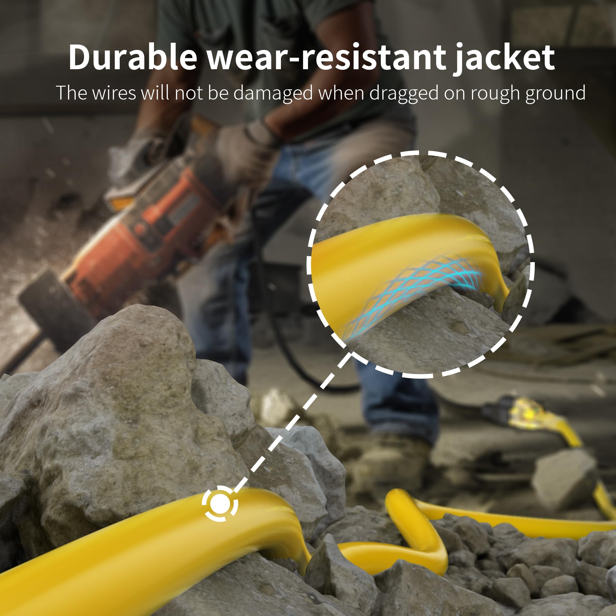 Huanchain 75 Ft 14/3 Gauge Heavy Duty Outdoor Extension Cord Waterproof With Lighted, Flexible Cold Weather 3 Prong Electric Cor