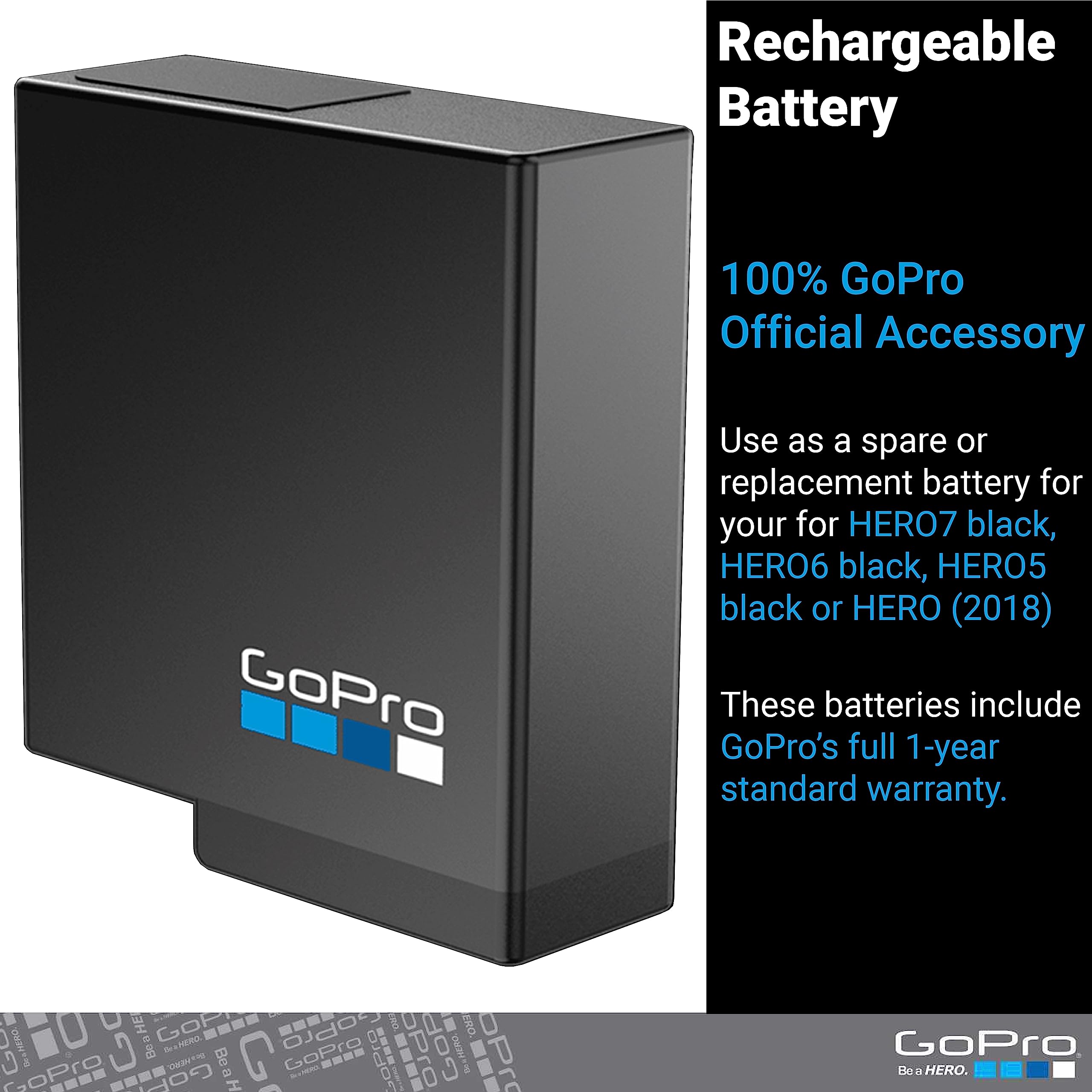 Gopro Aabat-001 Camera Rechargeable Replacement Battery For Hero7 Black/Hero6 Black/Hero5 Black (Gopro Official Accessory)