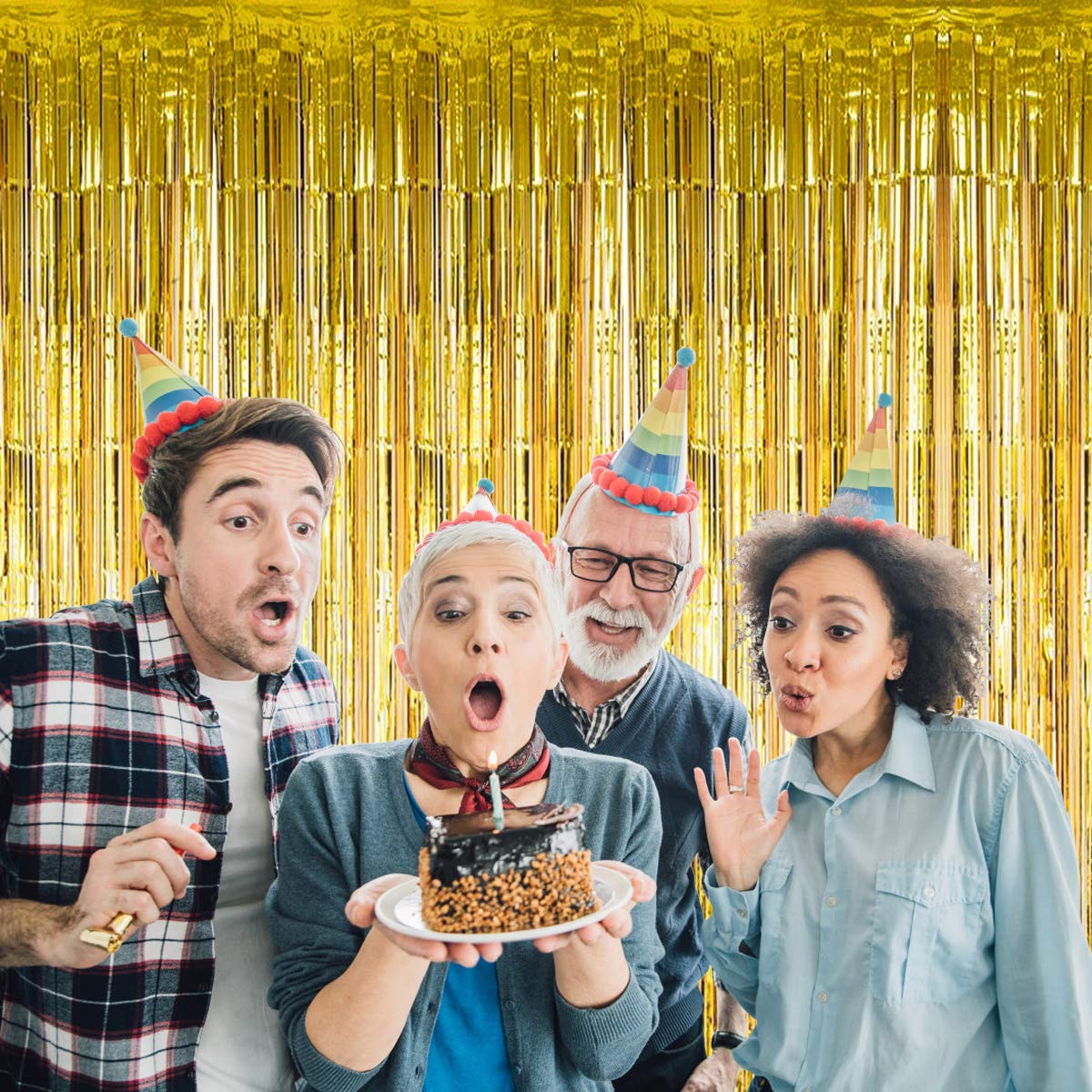 Btsd Home Gold Foil Fringe Curtain, Metallic Photo Booth Backdrop Tinsel Door Curtains For Wedding Birthday Bridal Shower Baby S