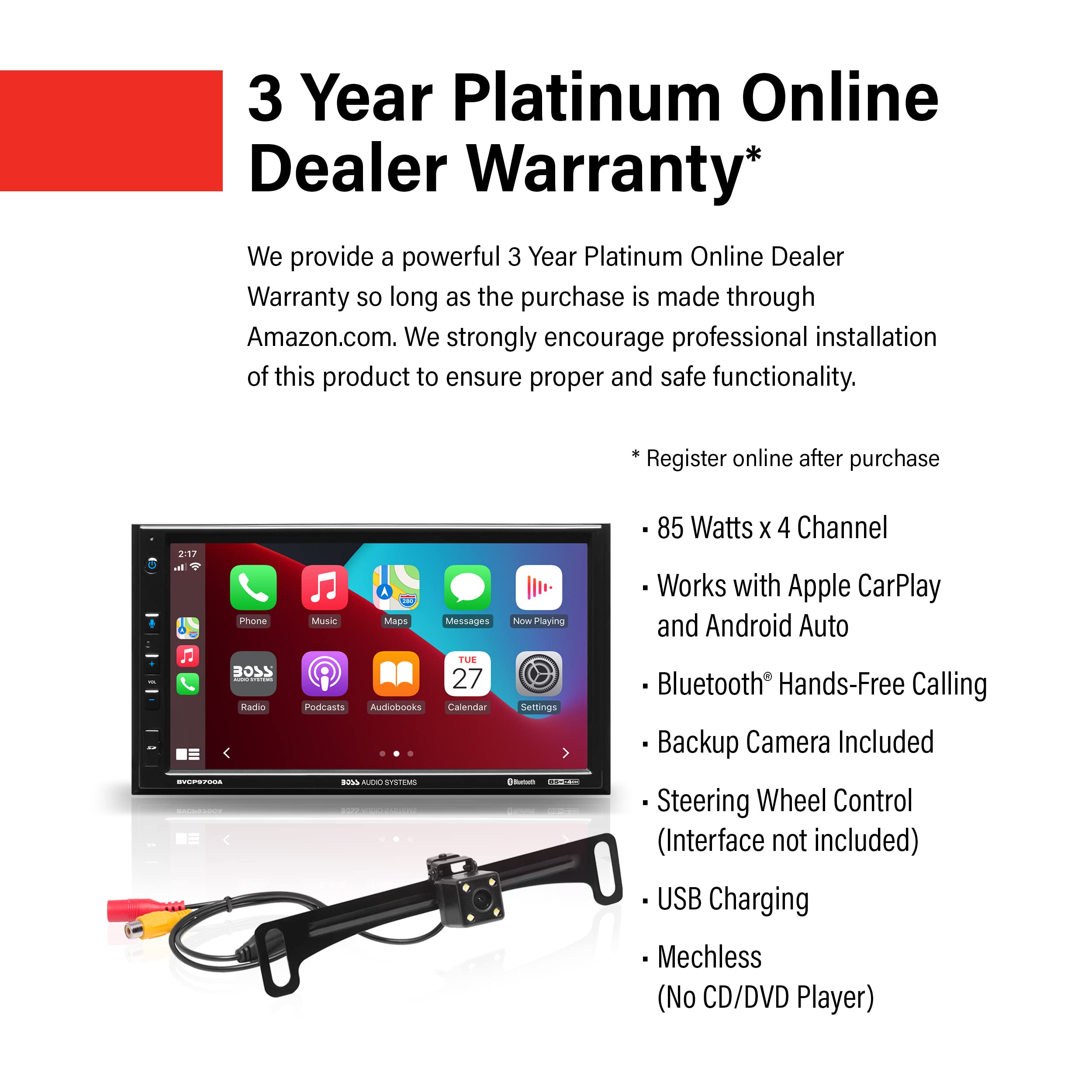 Boss Audio Systems Bvcp9700A C Car Stereo System   Apple Carplay, Android Auto, 7 Inch Double Din, Touchscreen, Bluetooth Audio