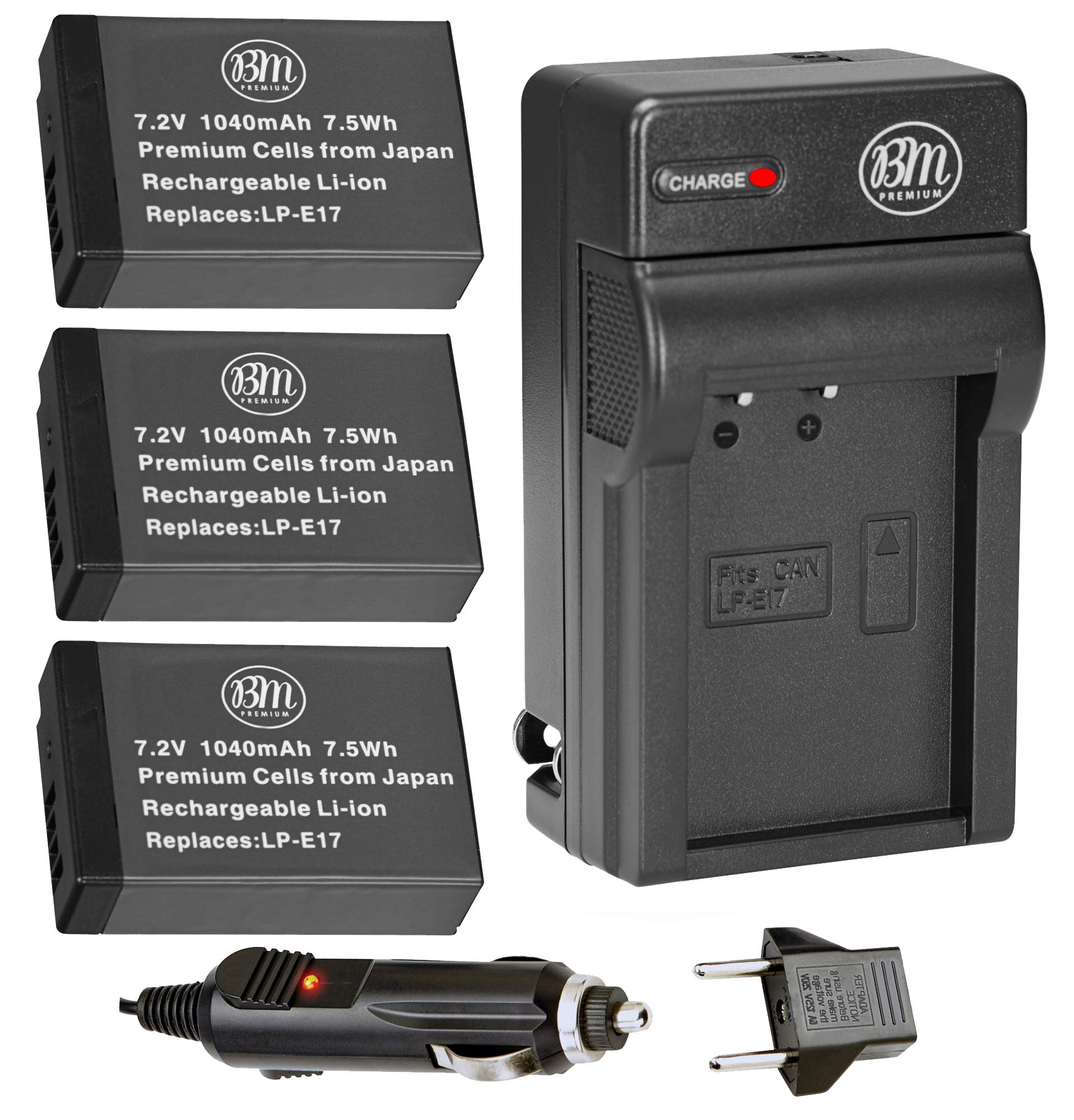 BM 3-Pack of LP-E17 Batteries and Charger for Canon EOS R8, EOS R10, EOS R50, EOS R100, EOS RP, EOS M3, EOS M5, EOS M6 Mark II, 