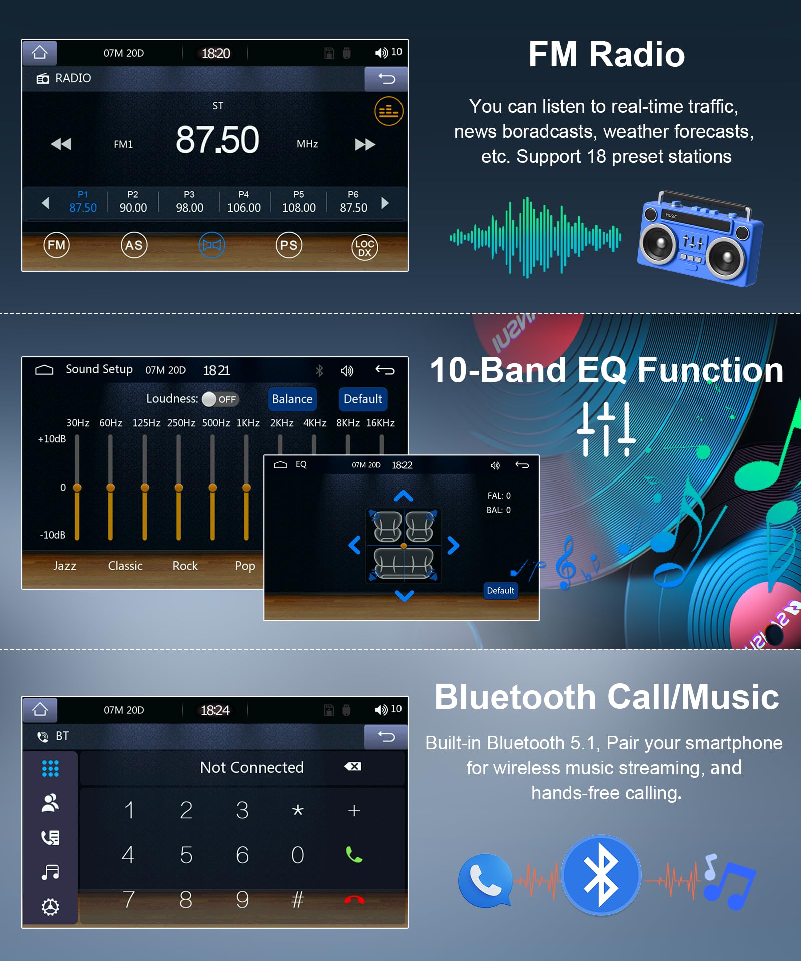 Podofo Wireless Carplay Single Din Car Stereo 7 Inch Hd Flip Out Touchscreen Car Radio With Wireless Car Play Android Auto, Bluetooth, Type C/Usb/Tf/Aux, Swc, Fm, Voice Control, Backup Camera