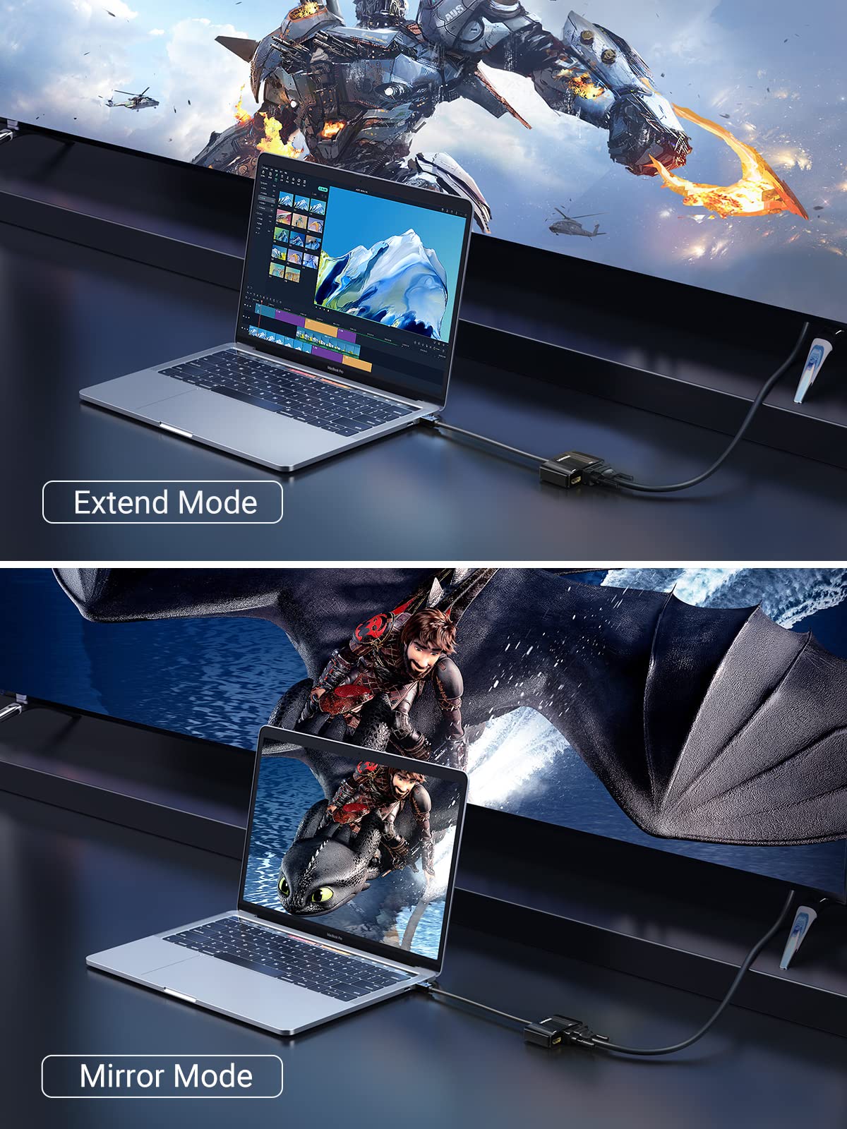 Ugreen Mini Displayport To Hdmi Vga Adapter, 4K Thunderbolt 2 Adapter 2 In 1 Mini Dp Converter Compatible With Macbook Pro Macbo