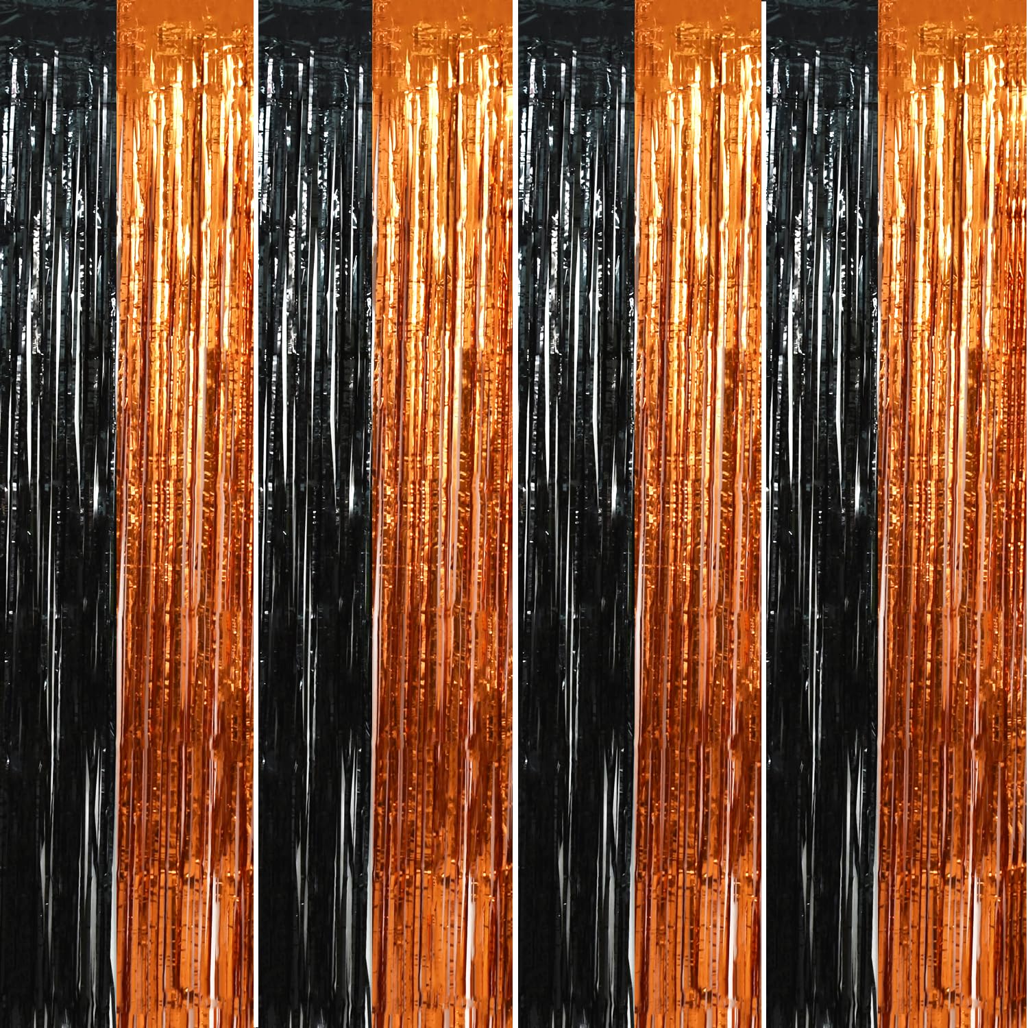 Beishida 4 Pcs Black And Orange Party Streamers Fringe Foil Curtain Backdrop Tinsel Background Party Decoration For Door Wall Gr