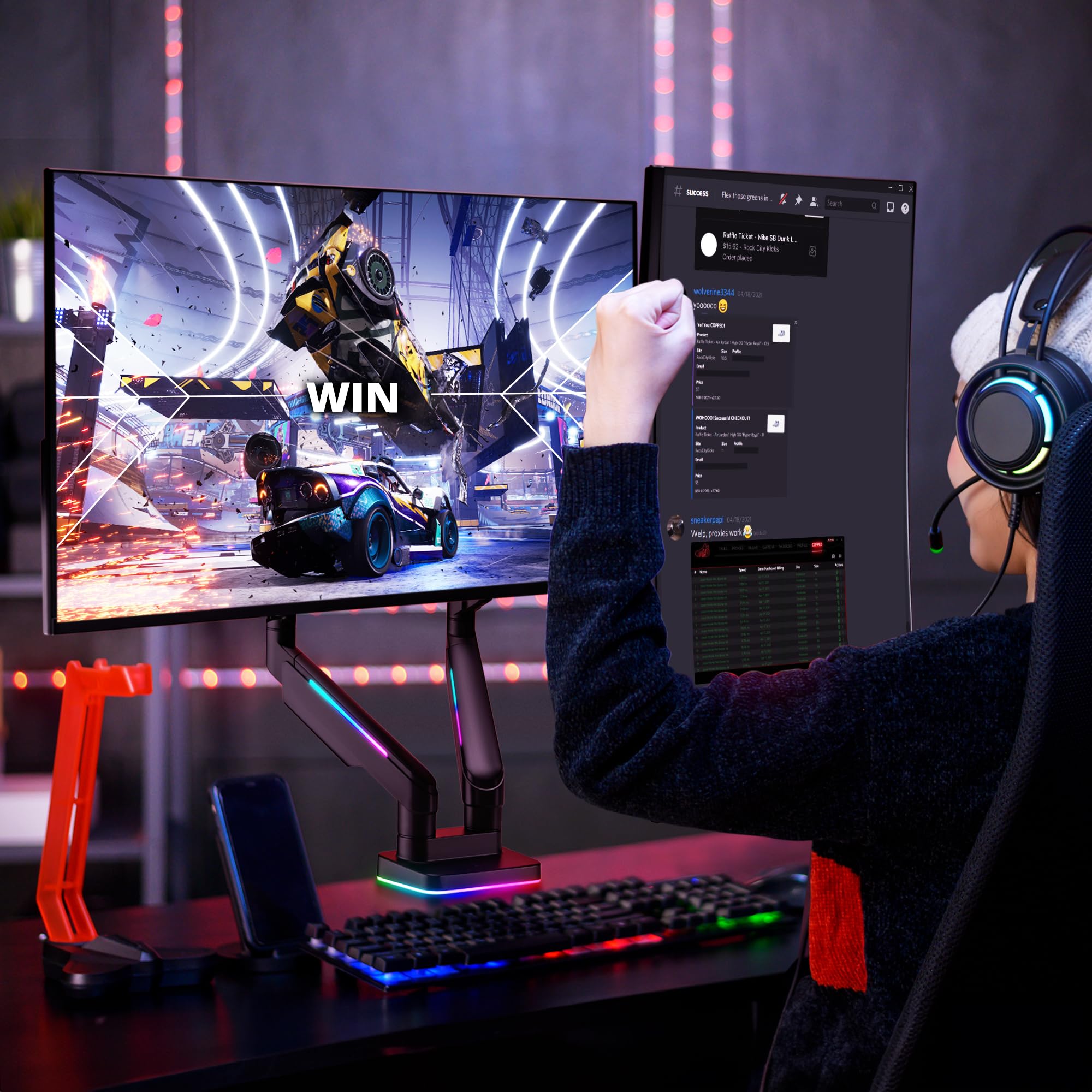 Avlt Rgb Lights Dual 17    43    Gaming Monitor Arm Desk Mount, Fits Two Flat/Curved/Ultrawide Screen Up To 44Lbs(20Kg), Height