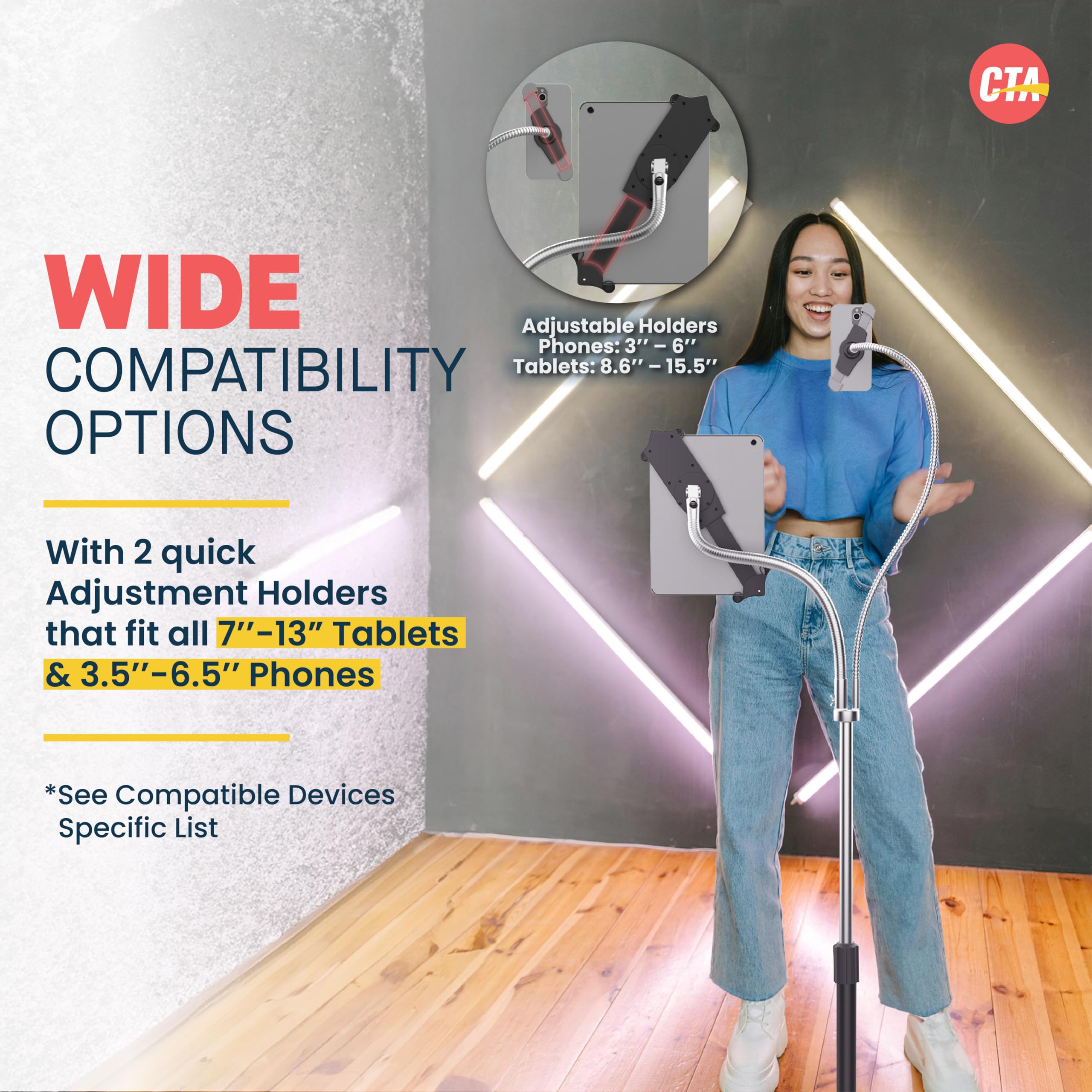 Universal Dual Gooseneck Floor Stand For Tablets & Smartphones   Compatible With Ipad 10.2 Inch (7Th 9Th Generation), Ipad Air,