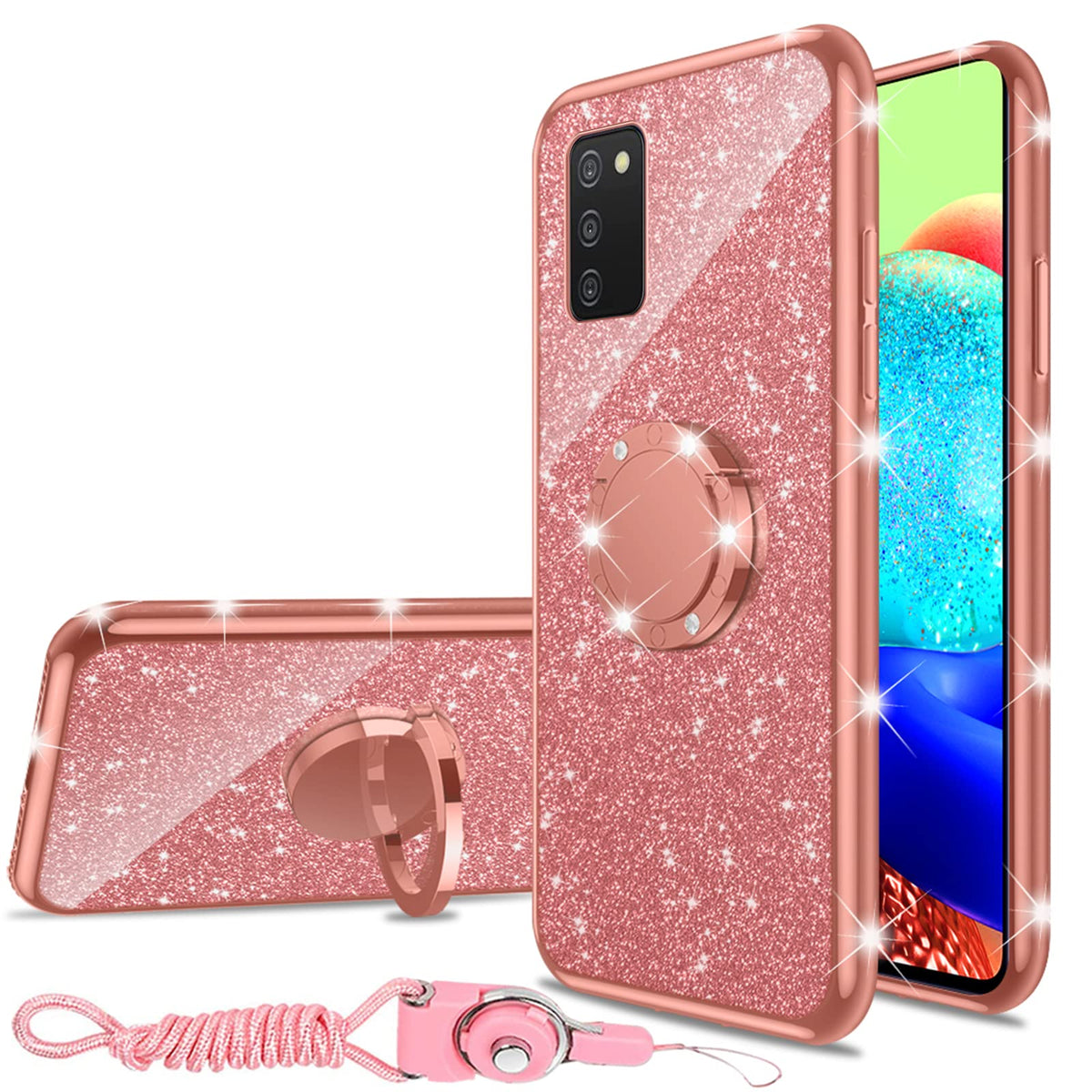 Nancheng For Samsung Galaxy A03S Case Glitter Luxury Cute Silicone Tpu Phone Case For Women Girls With Kickstand, Bling Diamond