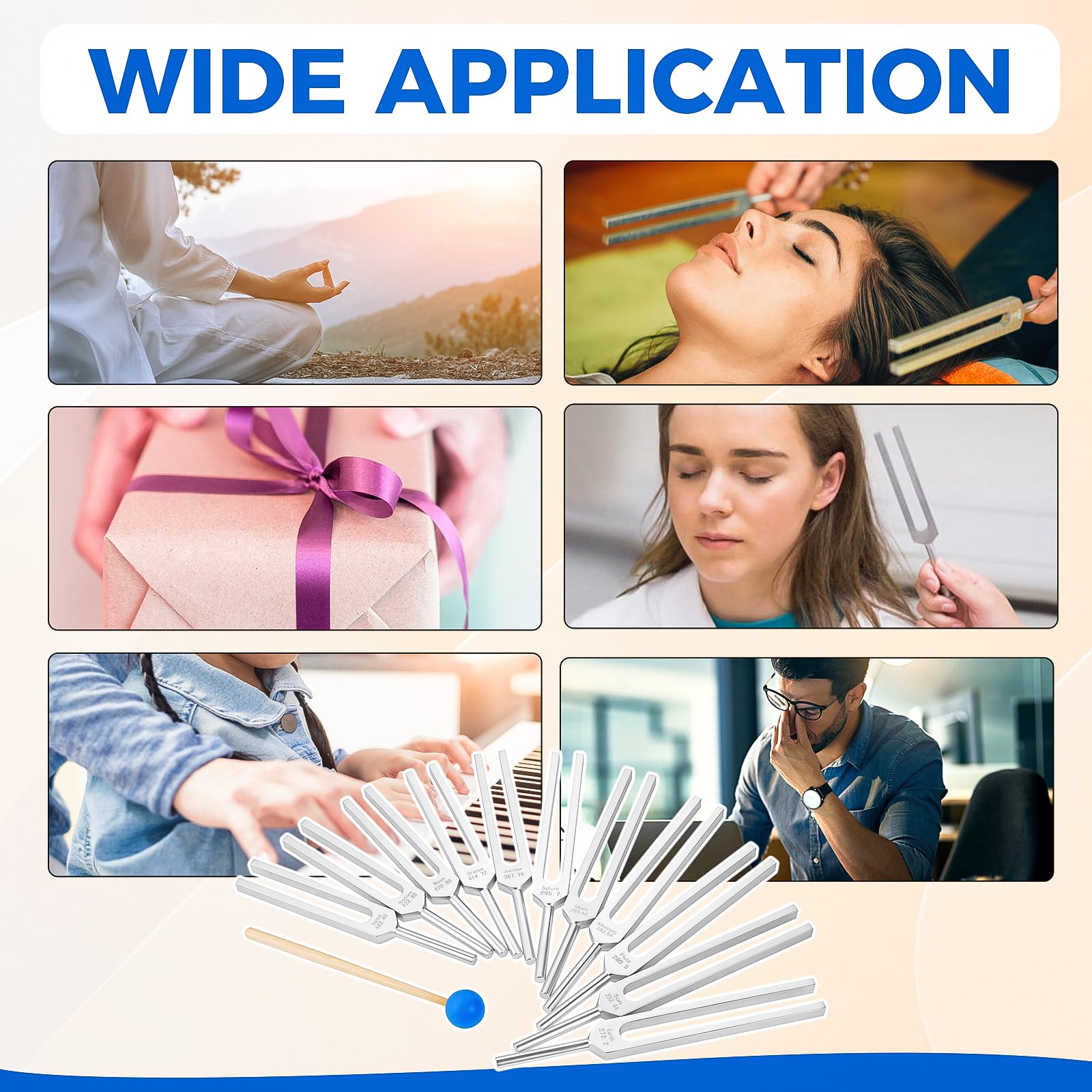 Solfeggio Tuning Fork Set, 11 Tuning Forks Perfect For Sound, With Silicone Hammer Cleaning Cloth And Bag(252.44Hz, 282.54Hz, 44