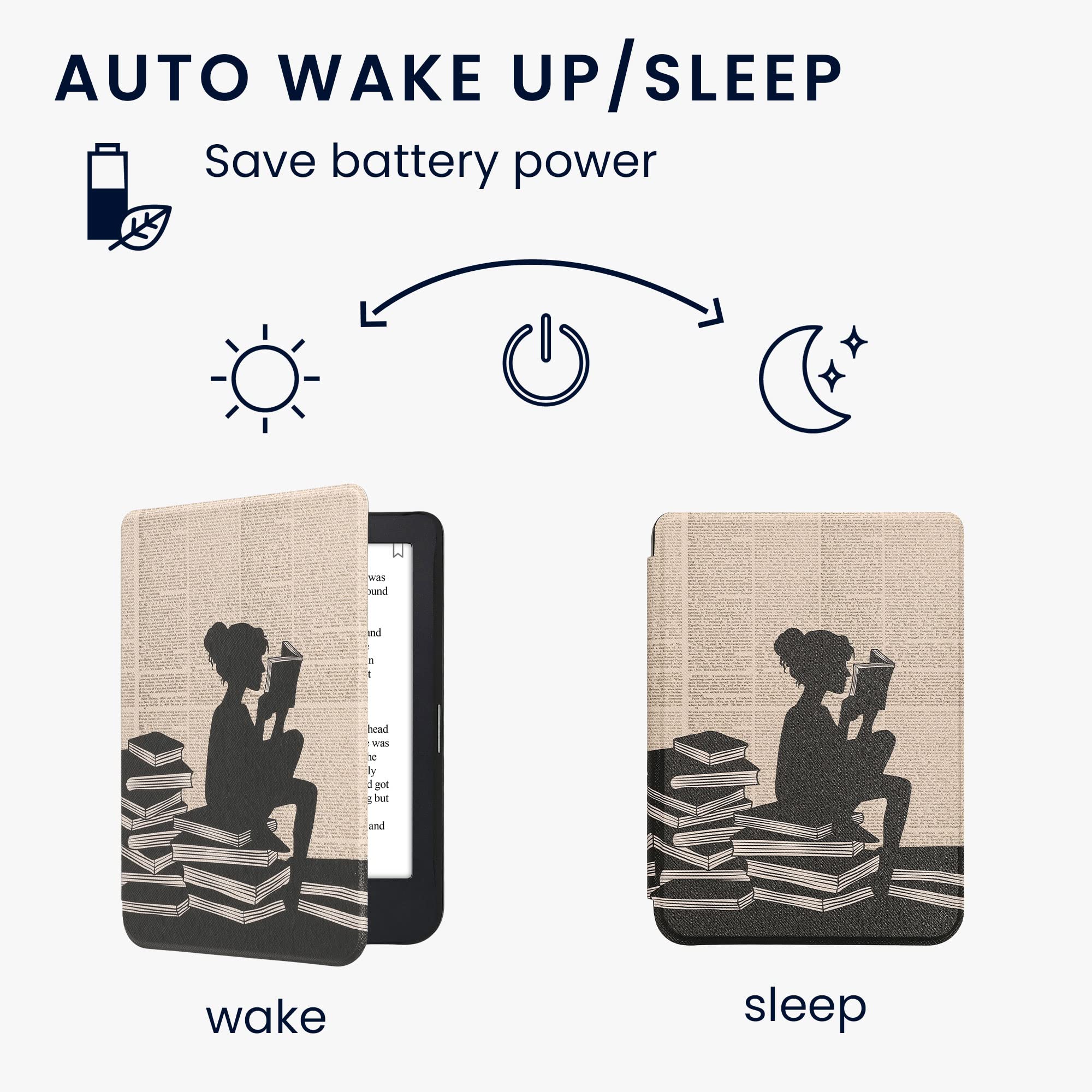 Kwmobile Case Compatible With Kobo Clara 2E / Tolino Shine 4 Case   Ereader Cover   Girl And Books Black/Beige