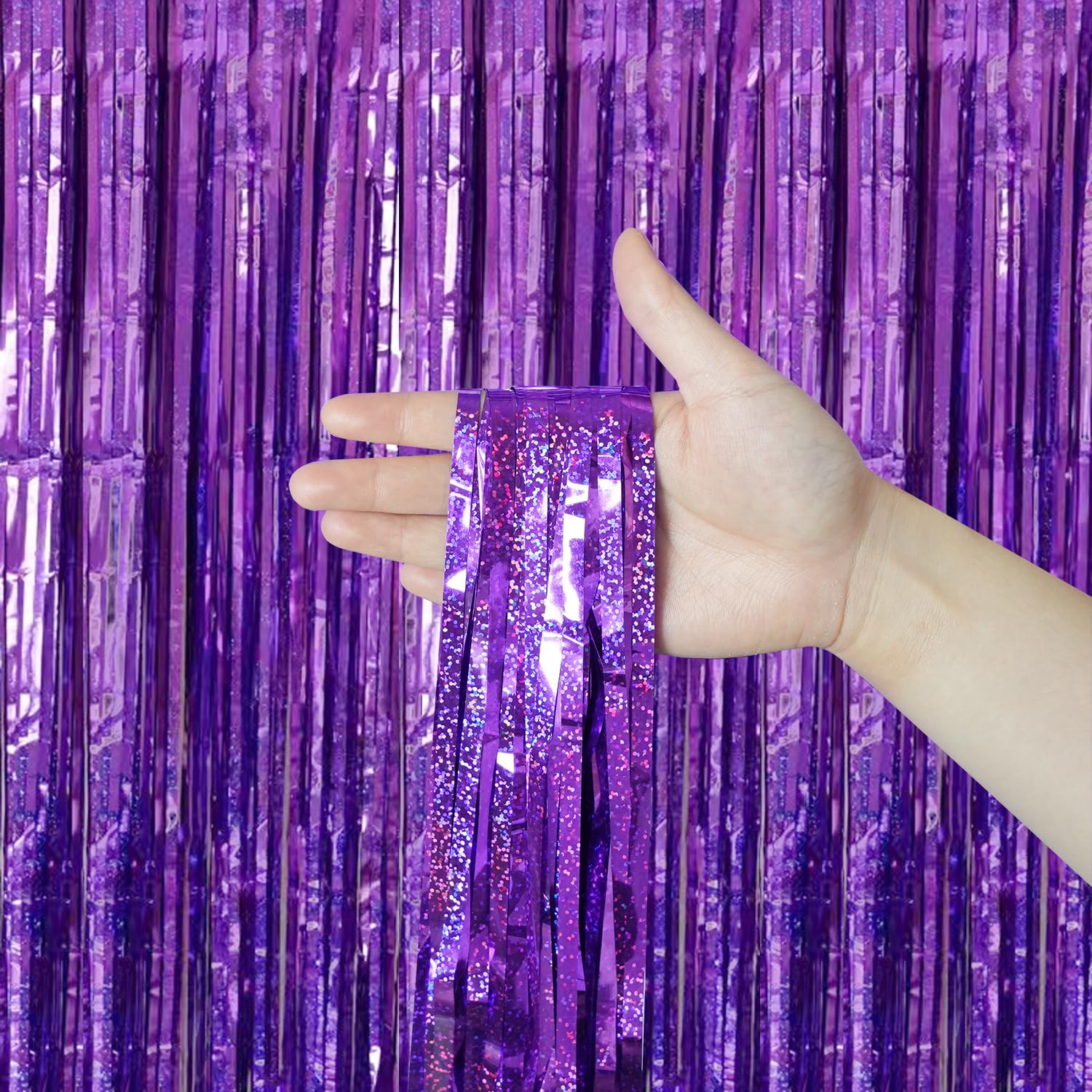 Qrabbit 4 Pack Purple Party Streamers, Shiny Foil Fringe Curtain Backdrop For Birthday Wedding Bachelorette Baby Shower Bridal S