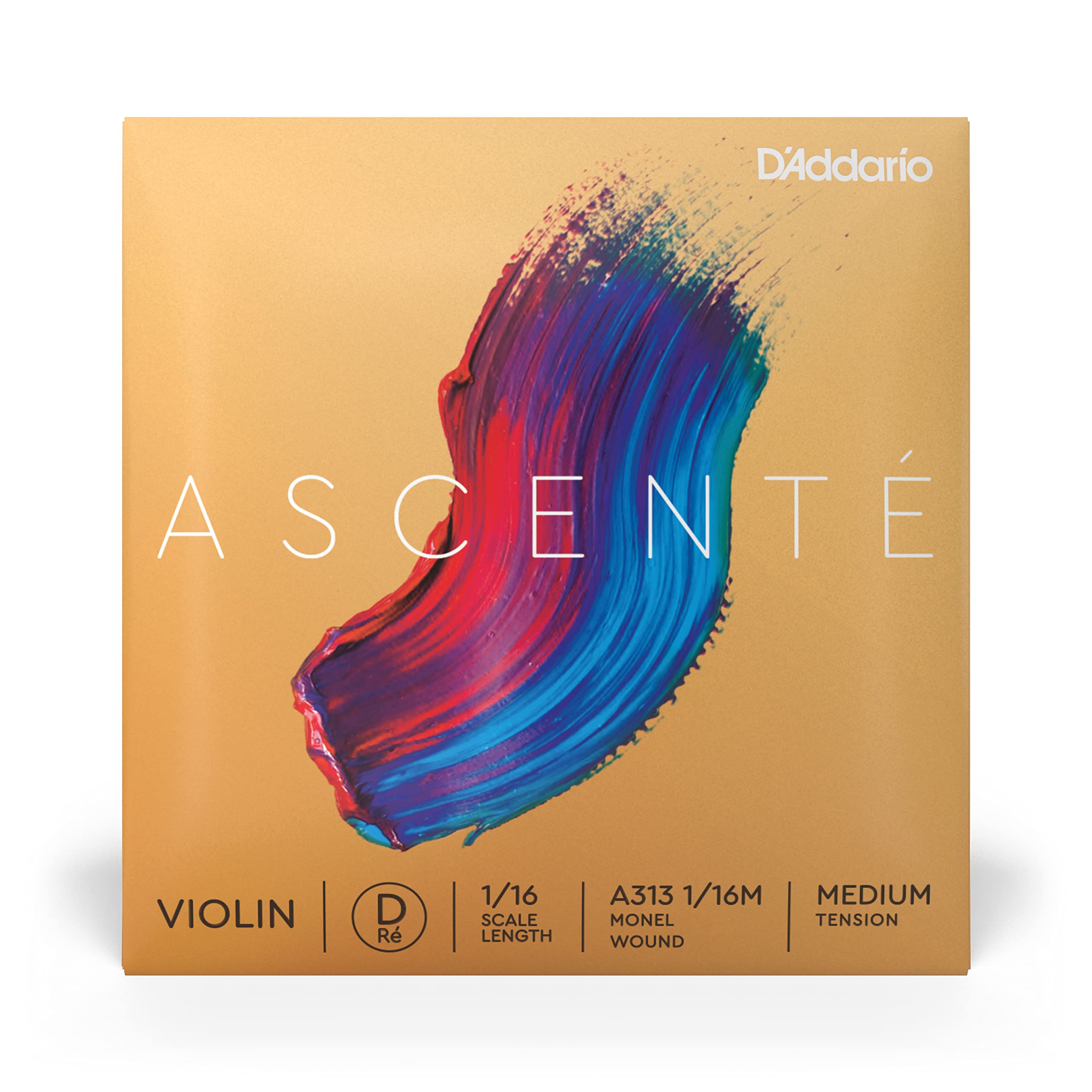 DAddario Ascente Violin Strings - Violin Strings with Ball Ends, Synthetic Core - A313 1/16M - D String - 1/16 Scale - Medium T