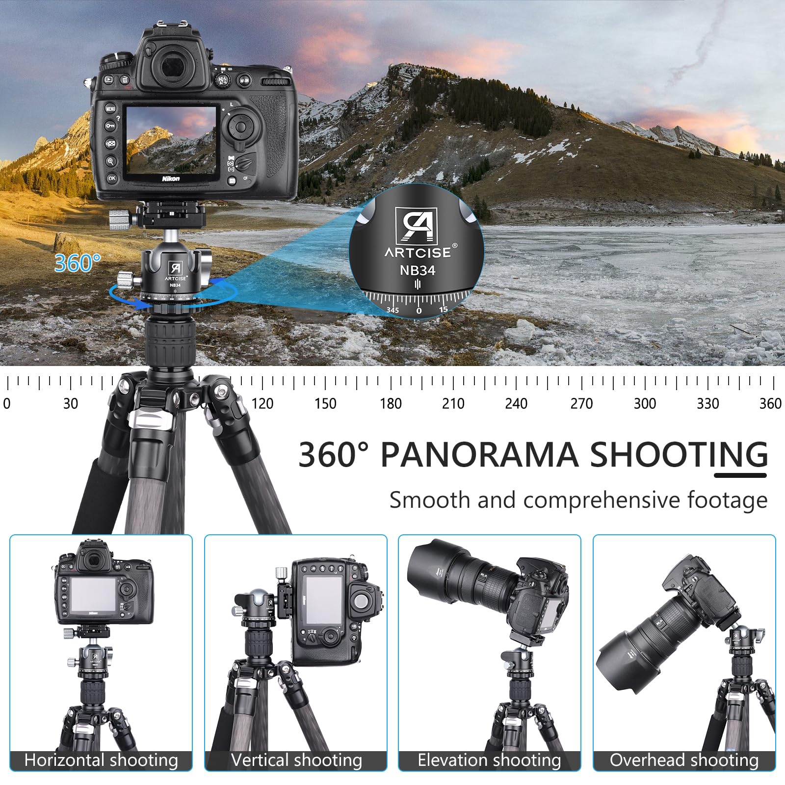 34Mm Ball Low Profile Tripod Head With 2 Arca Swiss Quick Release Plates Professional Cnc Aluminum 360 Rotating Panoramic Ball Head For Dslr Cameras Monopod Camcorder Slider Max Loading 33.1Lbs/15Kg
