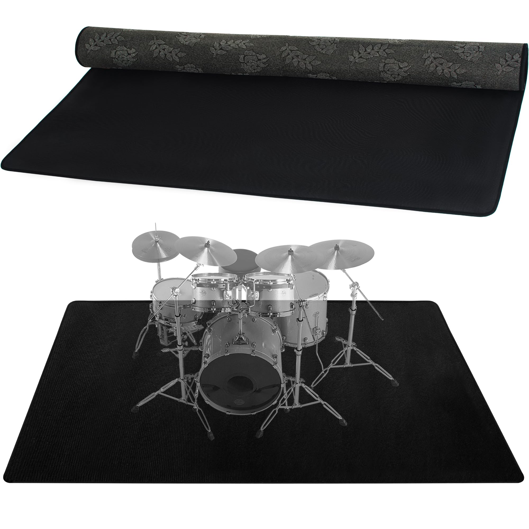 Drum Rug, 4 Ft x 5 Ft Drum Mat Carpet Music Rug with Non-Slip Bottom, Soundproof Electrical Pads for Drummers, Black
