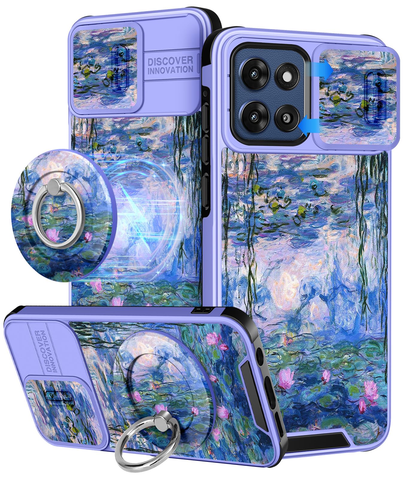 Buleens for Moto G Stylus 2026/2025 Case -Cute Design with Ring Stand & Camera Cover Women Girls Aesthetic Girly Blue Water Lily