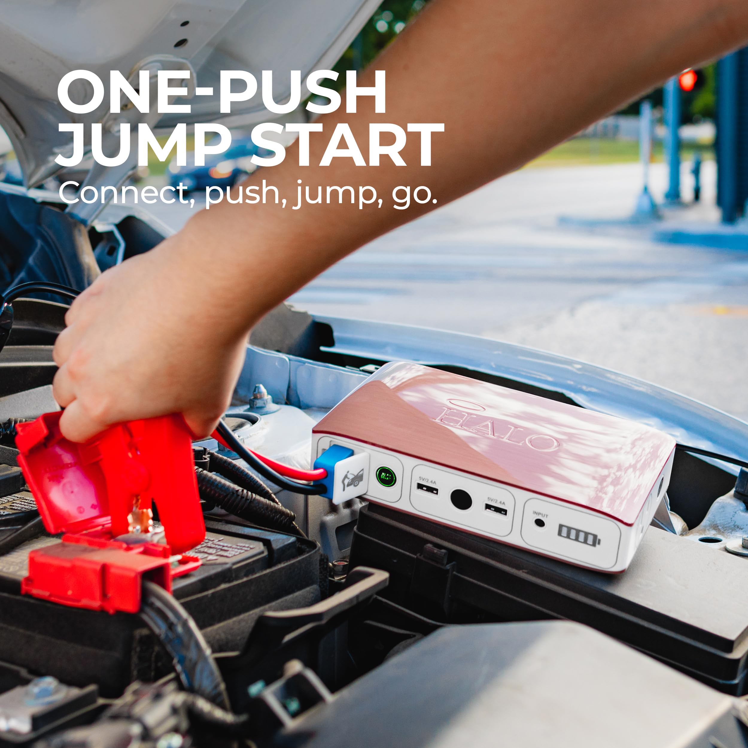 Halo Usb Bolt 58830 Mwh Portable Phone Laptop Charger Car Jump Starter With Ac Outlet And Car Charger   120 Amps  Rose Gold