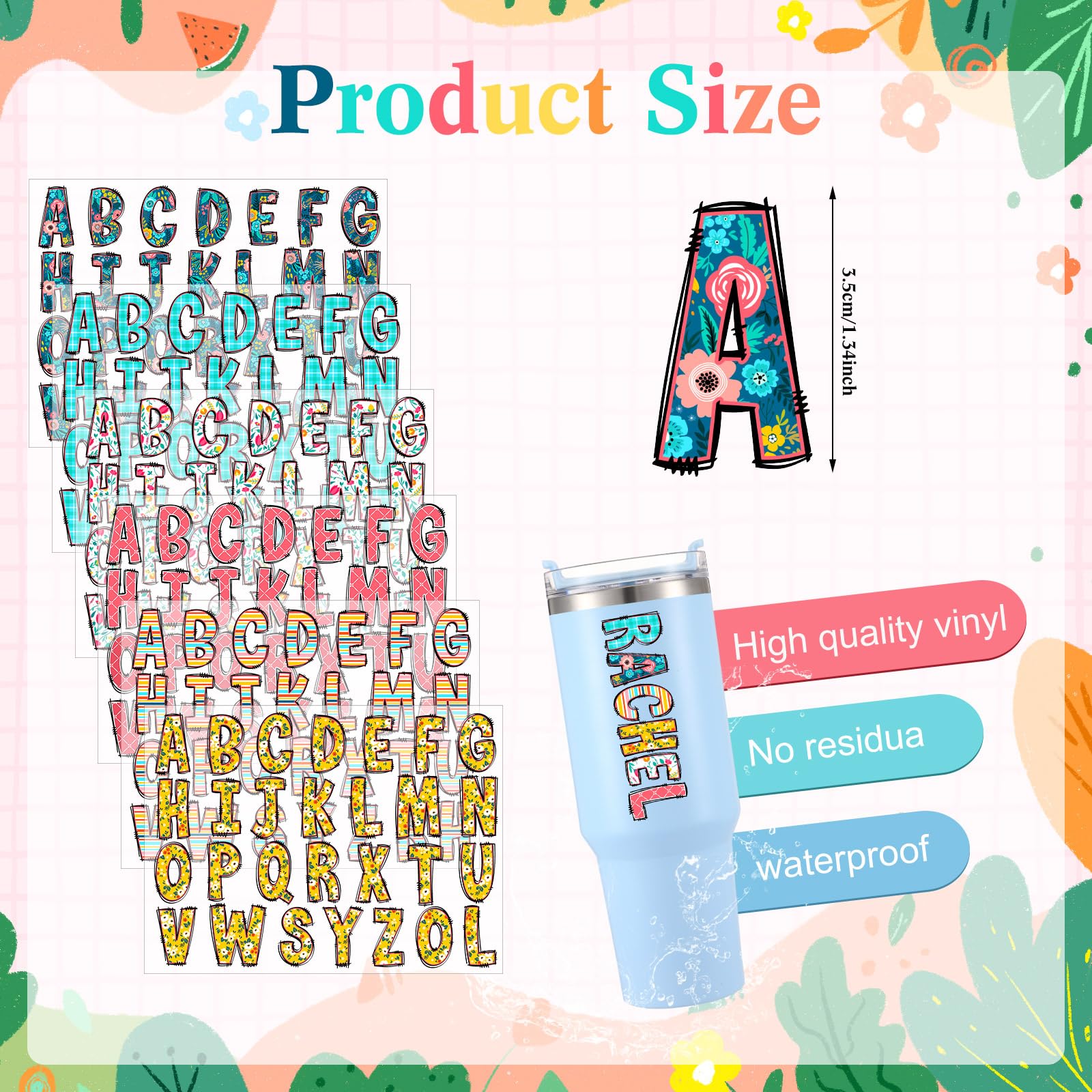 Humyoun 6 Pcs Uv Dtf Cup Wrap Flower Letters Custom Transfer Letter Stickers Personalized Spring Valentine Vinyl Name Decal For