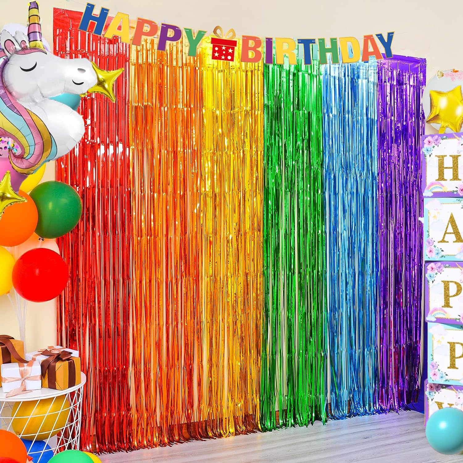 Rainbow Foil Fringe Backdrop Curtains Tinsel Streamers Fiesta Mexican Themed Birthday Party Decorations Fringe Backdrop For Grad