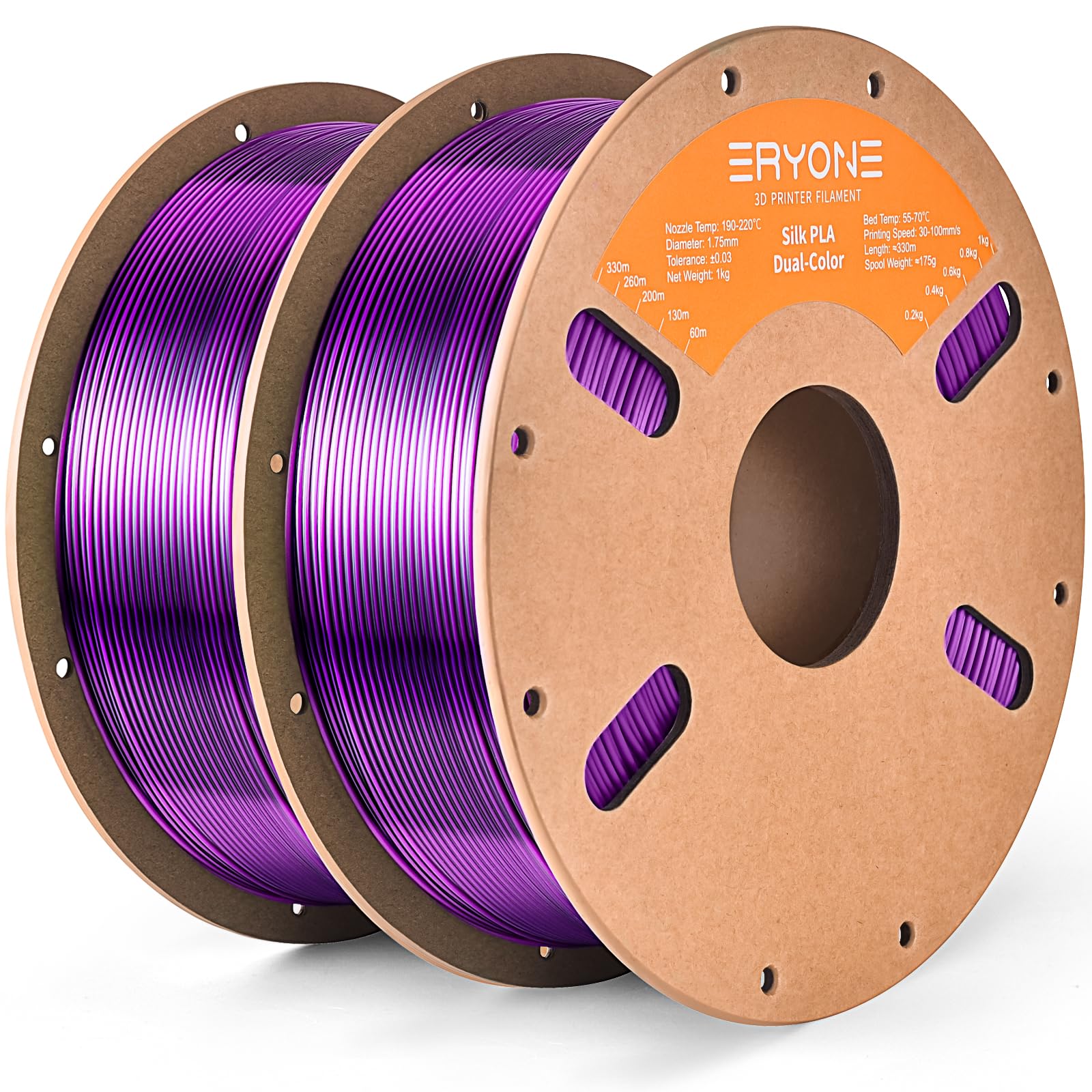 Eryone Silk Dual Color Pla Filament 3D Printer 1.75Mm +/  0.03Mm, Bicolor Filament Two Tone Pla Bundle 2Kg Cardboard Spool, Blac