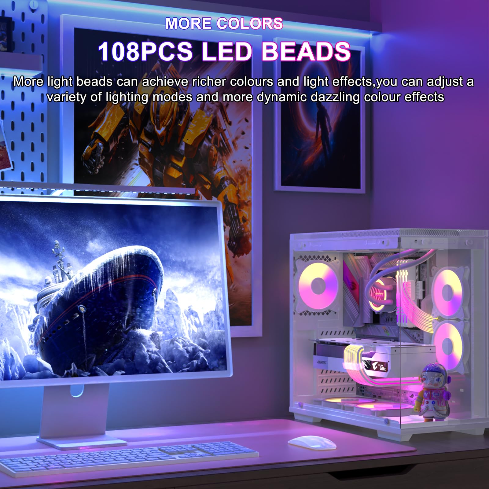 Sirlyr 24 Pin Rgb Psu Cables,Argb Pc Cable For Motherboard Power Supply Extension   5V 3Pin Addressable Four Sides Lighting Rgb