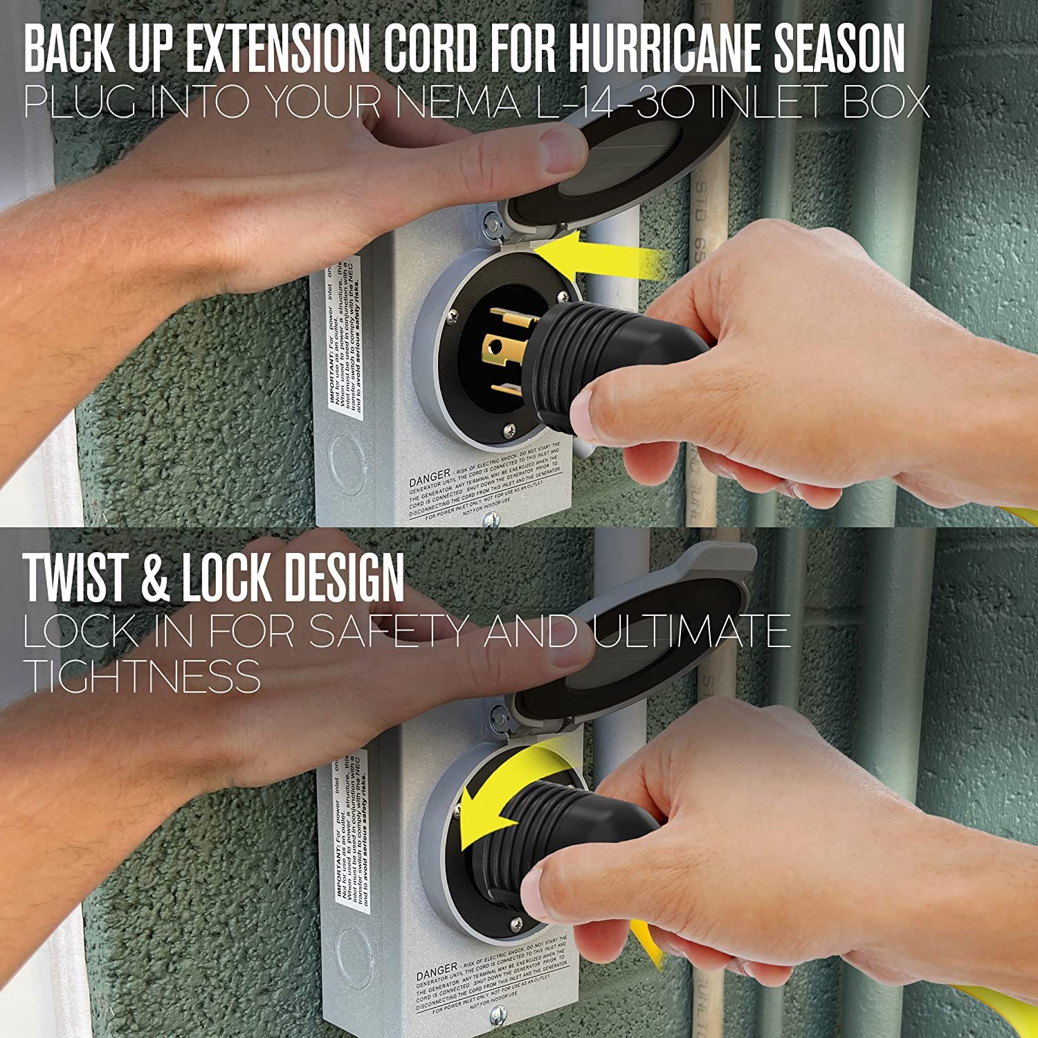 Houseables 30 Amp Generator Cord 4 Prong, Extension Generator Cable, 25 Ft, 125 250V, 7500 Watt Max Rating, Ul Cul, Nema L 14 30