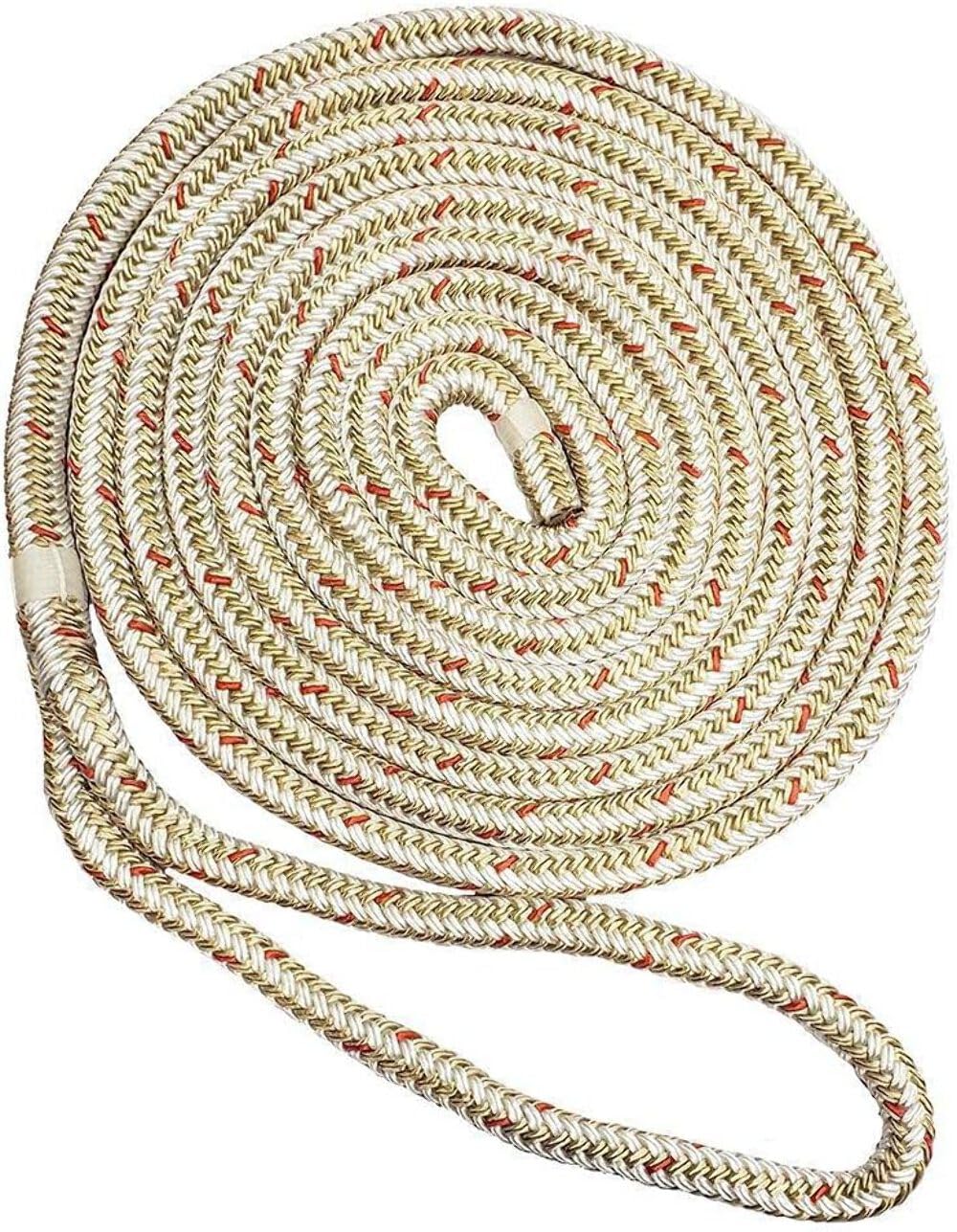 New England Ropes 5/8'' Double Braid Dock Line - White/Gold W/Tracer - 35&#39;,WBAUVB0CWYXJ58W