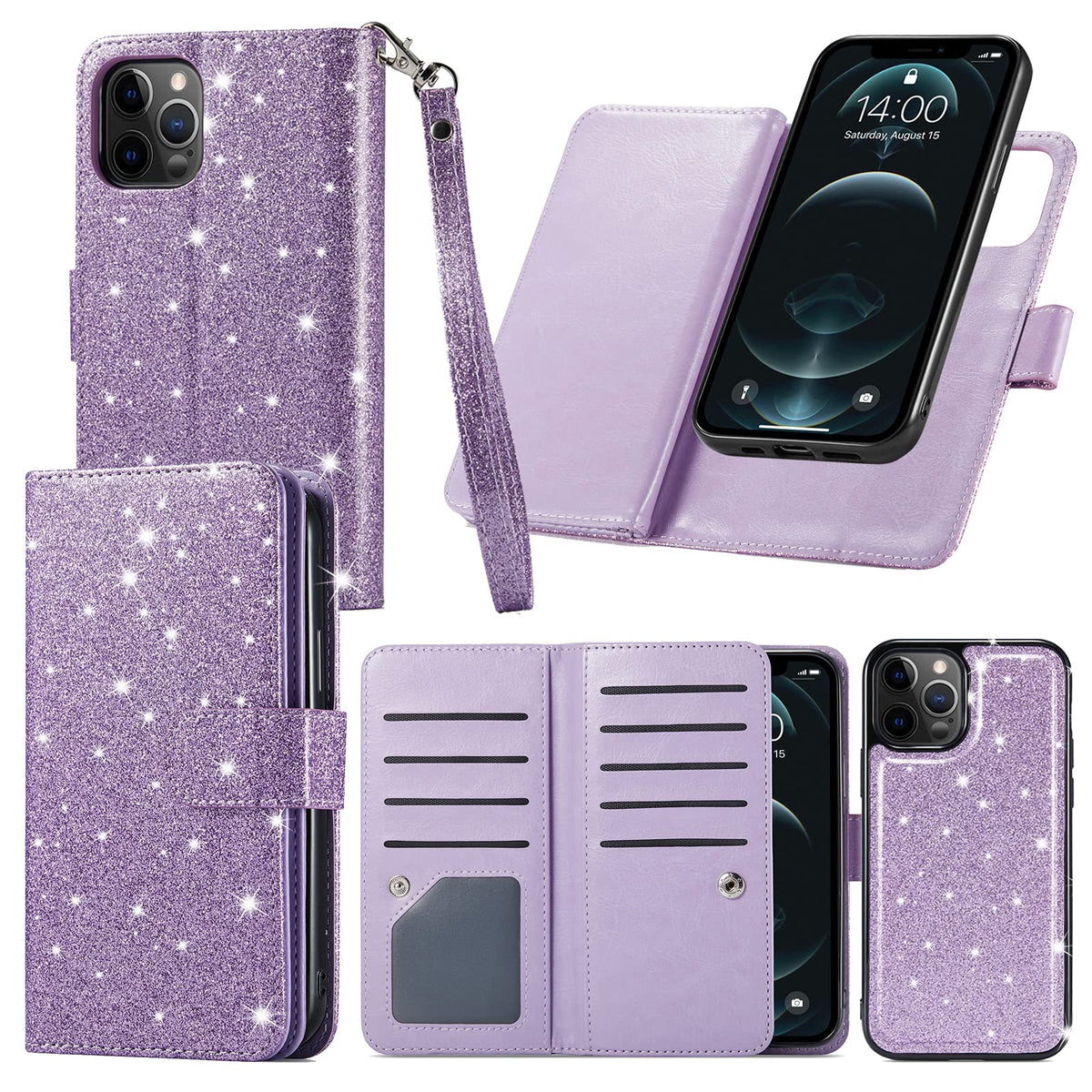 Varikke Iphone 12 Pro Max Wallet Case, Iphone 12 Pro Max Phone Case With Card Holder & Magnetic Detachable Cover & Lanyard Strap